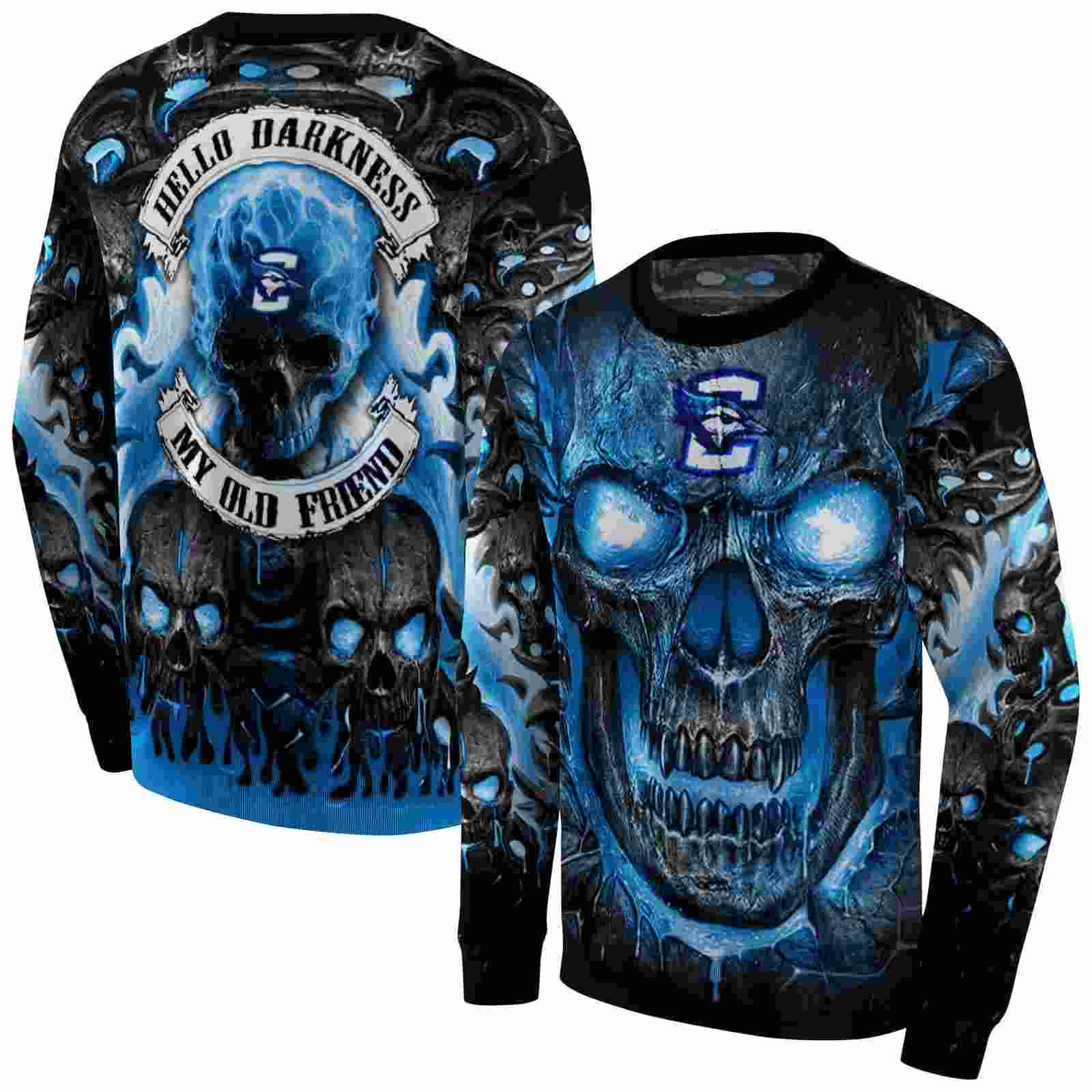 creighton bluejays demonic skull blue black hoodie premium grade