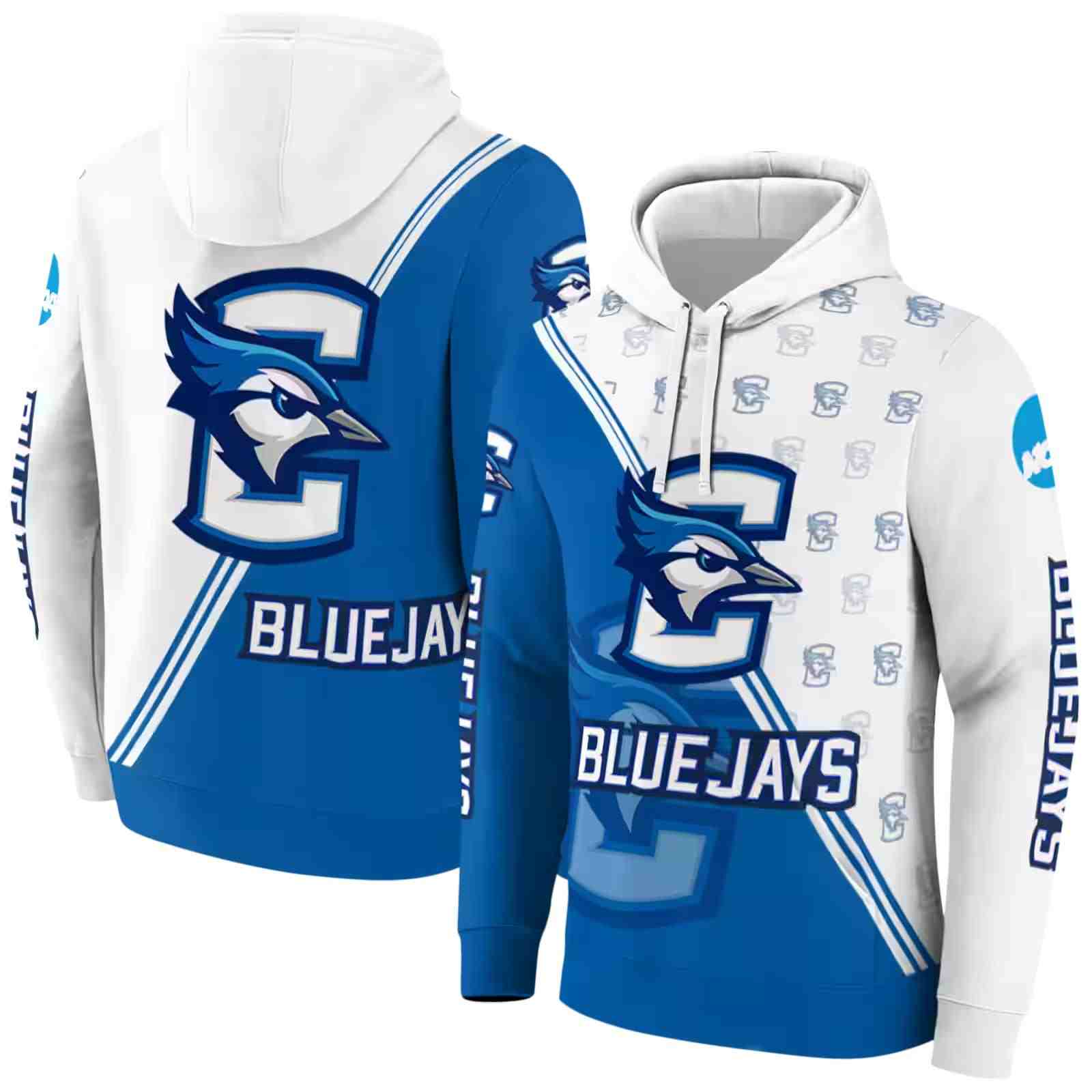 creighton bluejays diagonal stripe blue white hoodie fashion forward