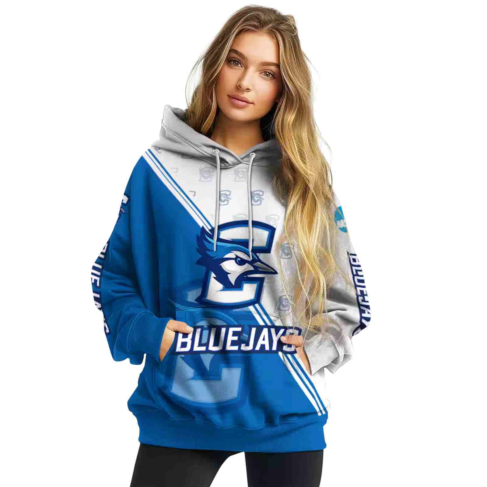 creighton bluejays diagonal stripe blue white hoodie high quality