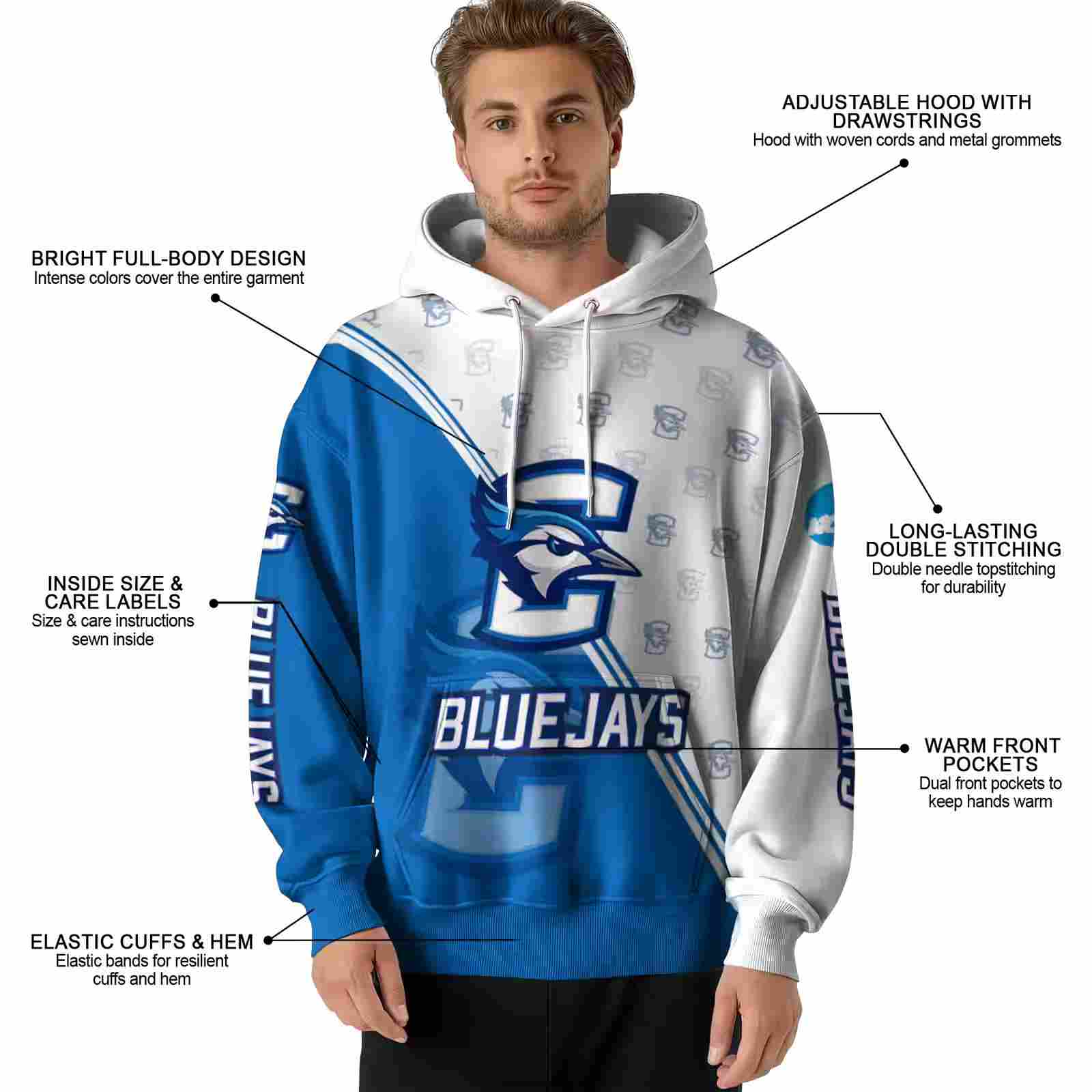 creighton bluejays diagonal stripe blue white hoodie latest model