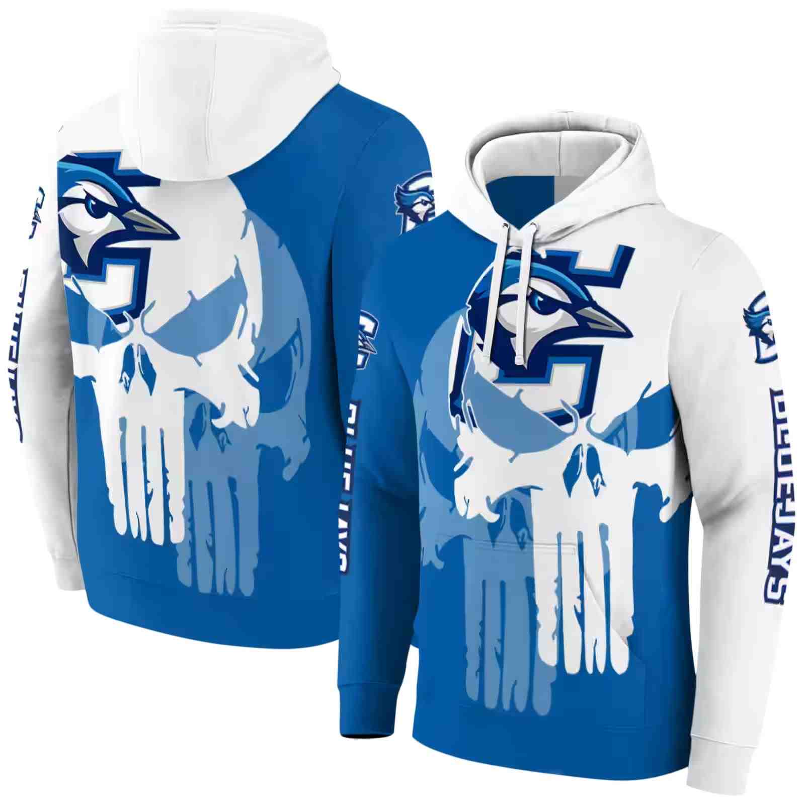 creighton bluejays graphic punisher blue white hoodie fashion forward