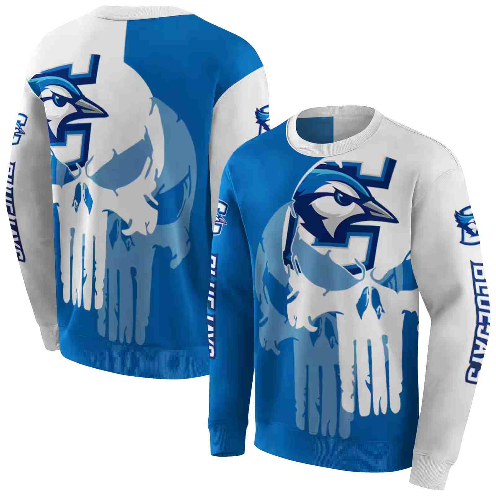 creighton bluejays graphic punisher blue white hoodie premium grade