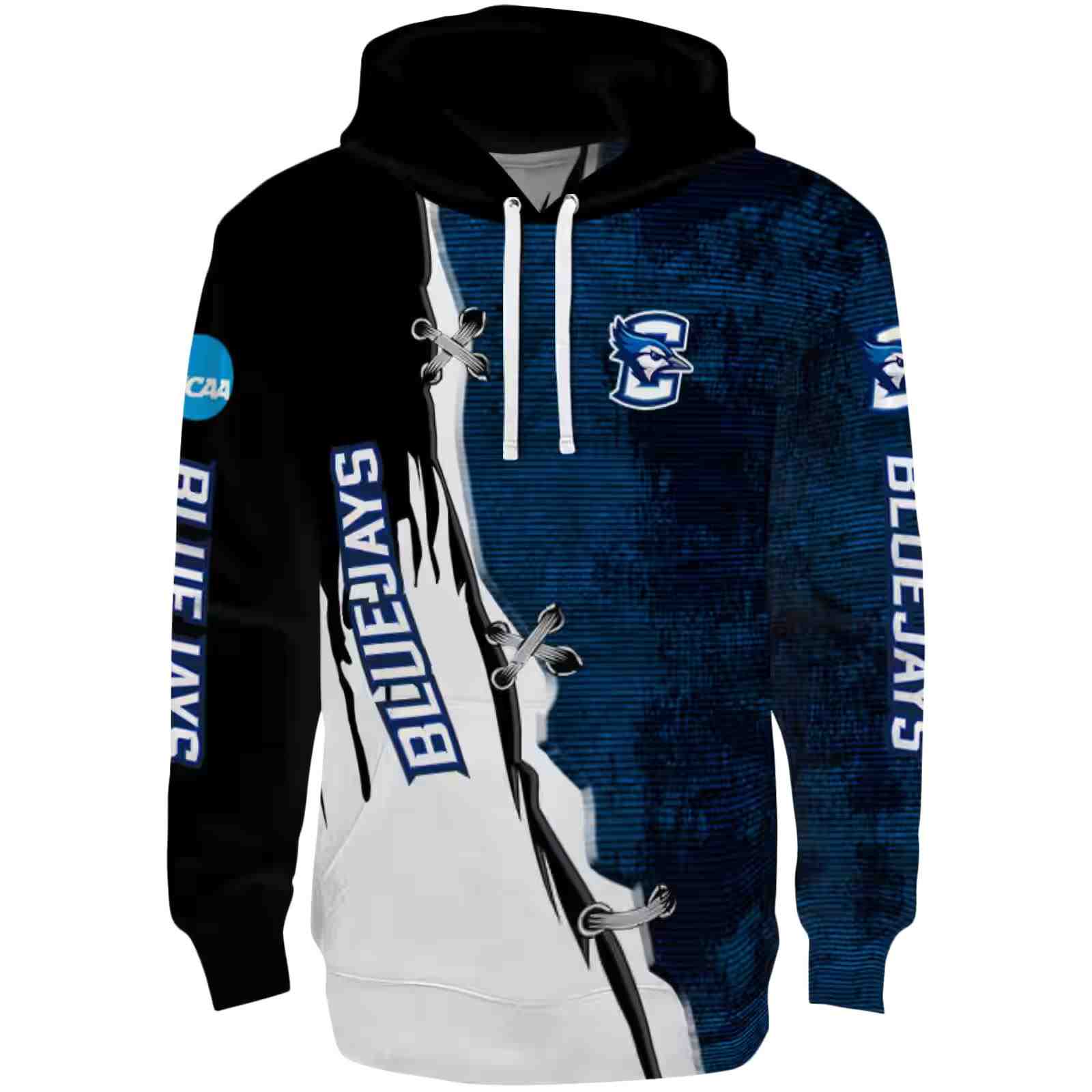 Creighton Bluejays Ripped Pattern Blue Black White Hoodie