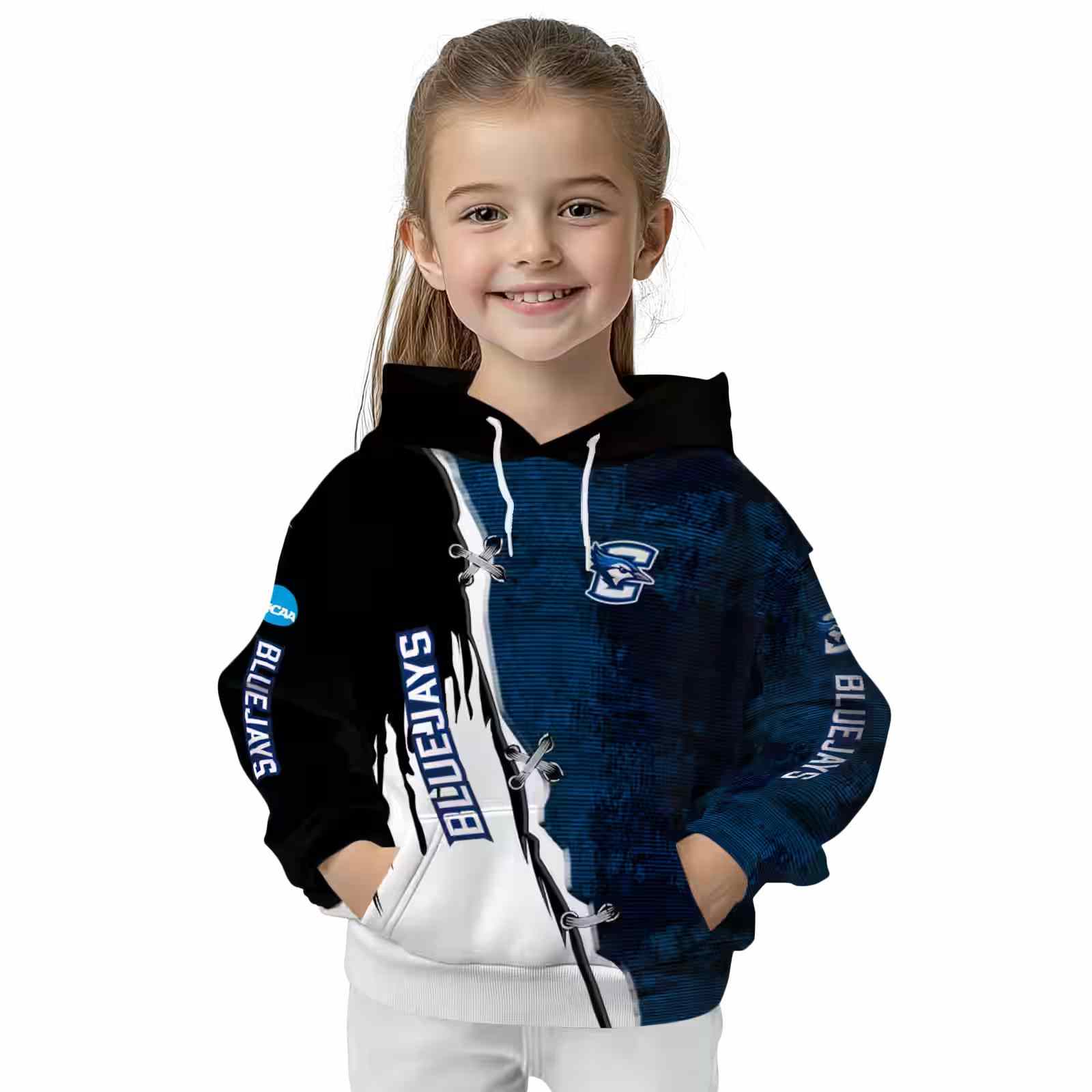 creighton bluejays ripped pattern blue black white hoodie top rated