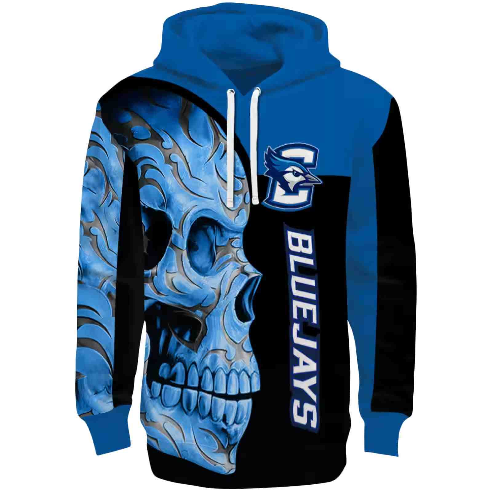 Creighton Bluejays Skull Motif Blue Black Hoodie