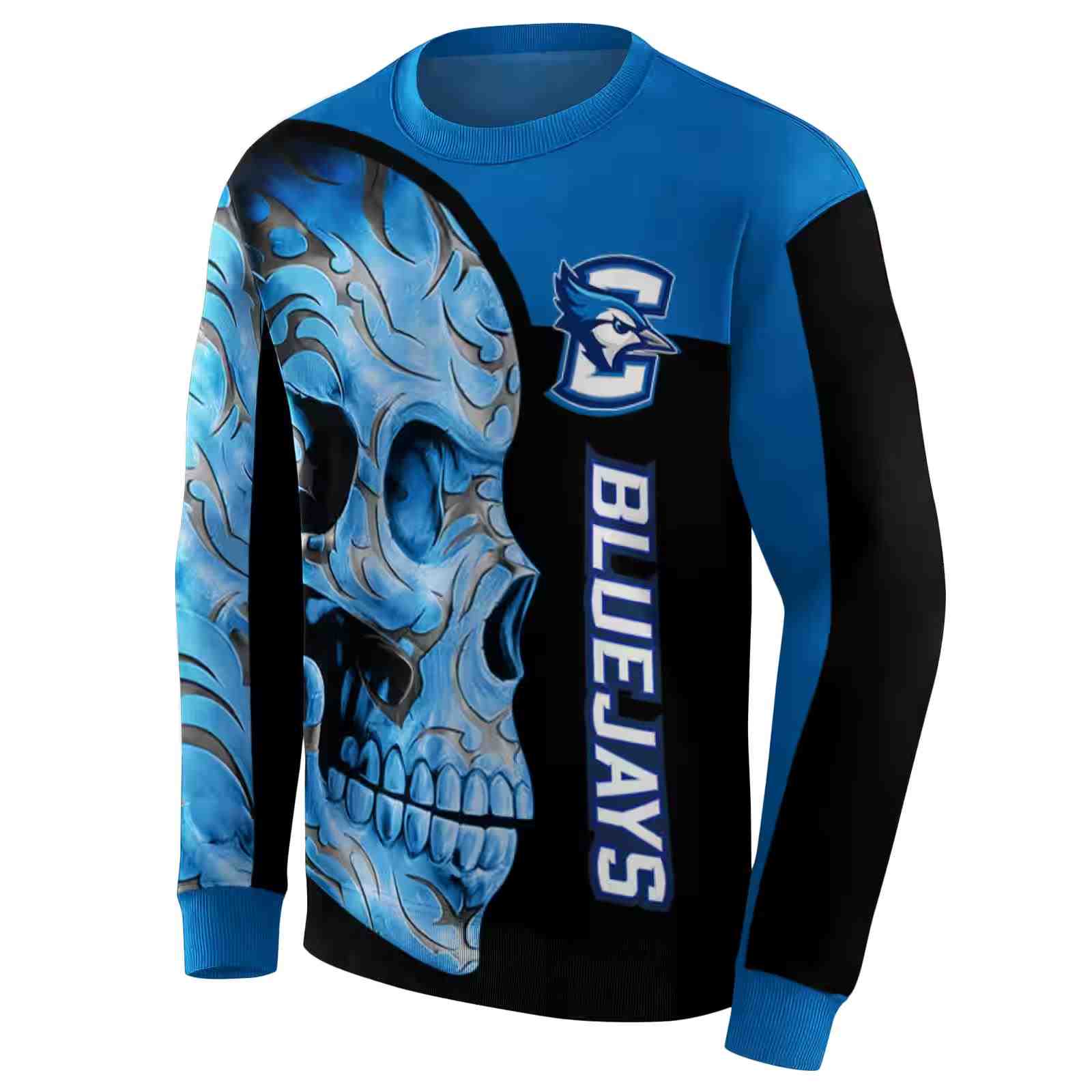 creighton bluejays skull motif blue black hoodie new arrival