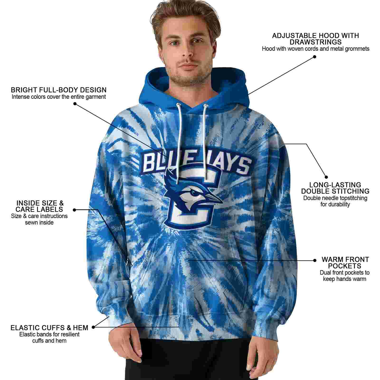 creighton bluejays tie dye pattern blue hoodie latest model