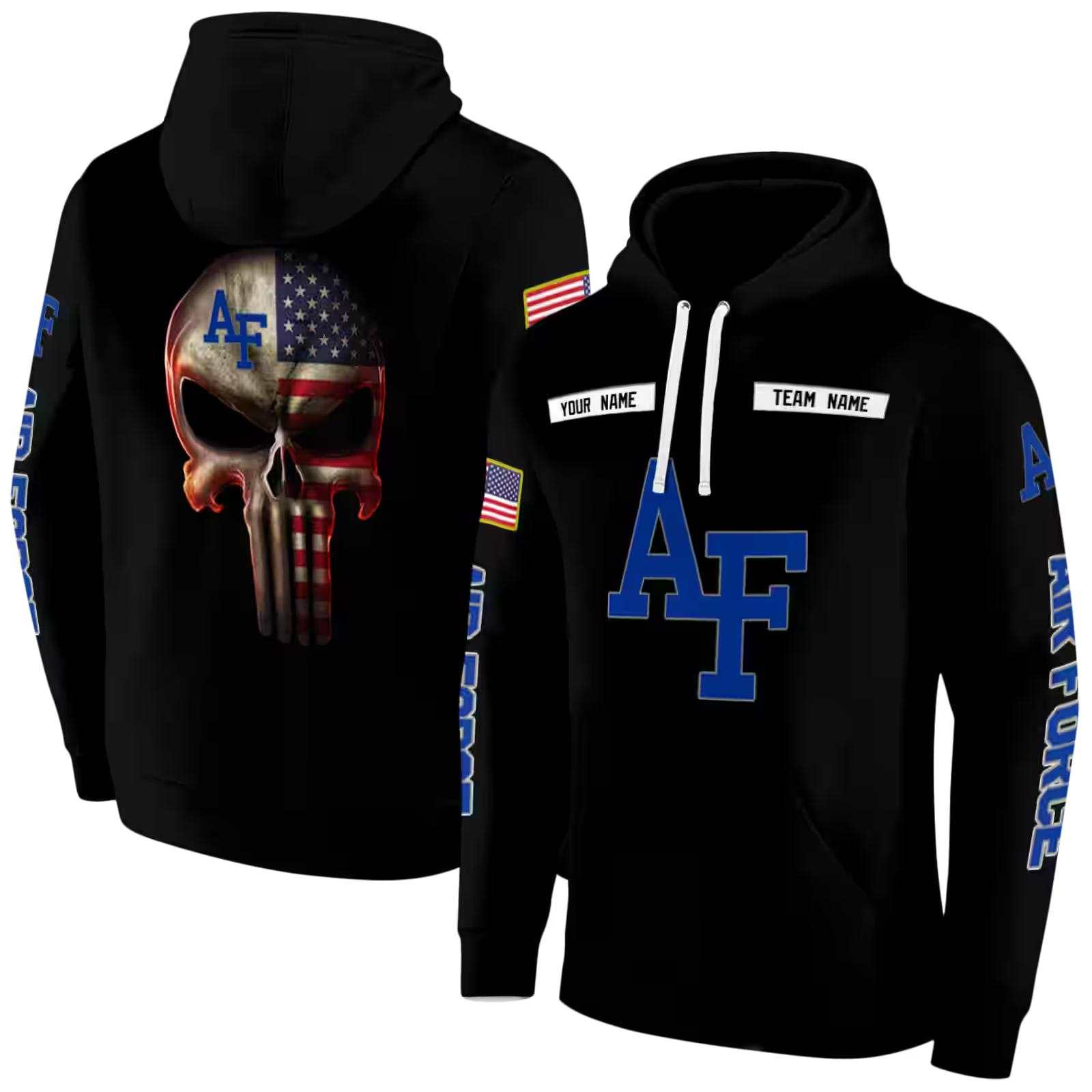 custom air force falcons punisher skull black hoodie fashion forward