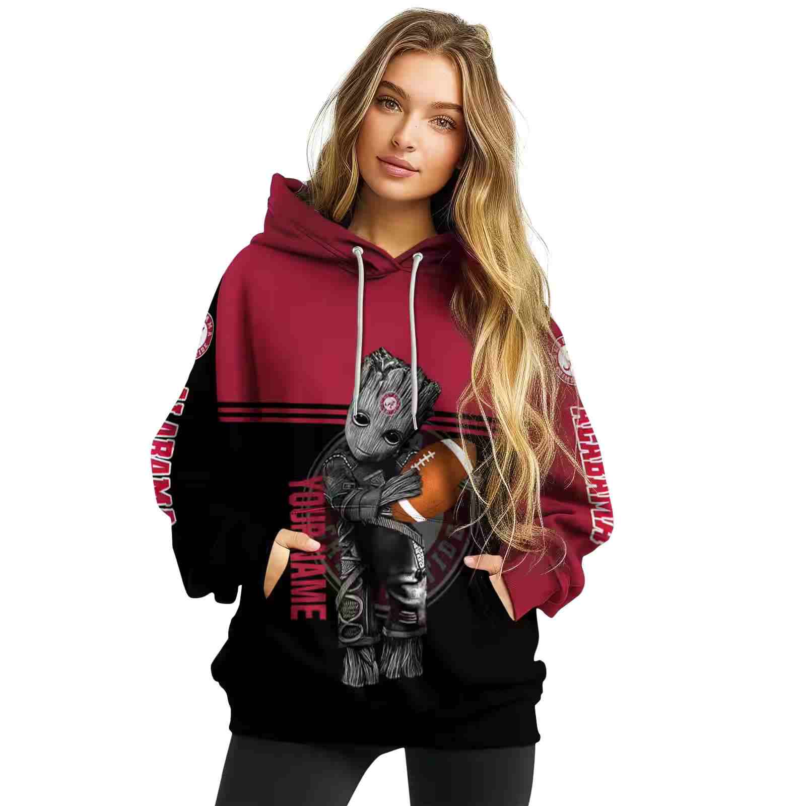 custom alabama crimson tide baby groot crimson black hoodie high quality