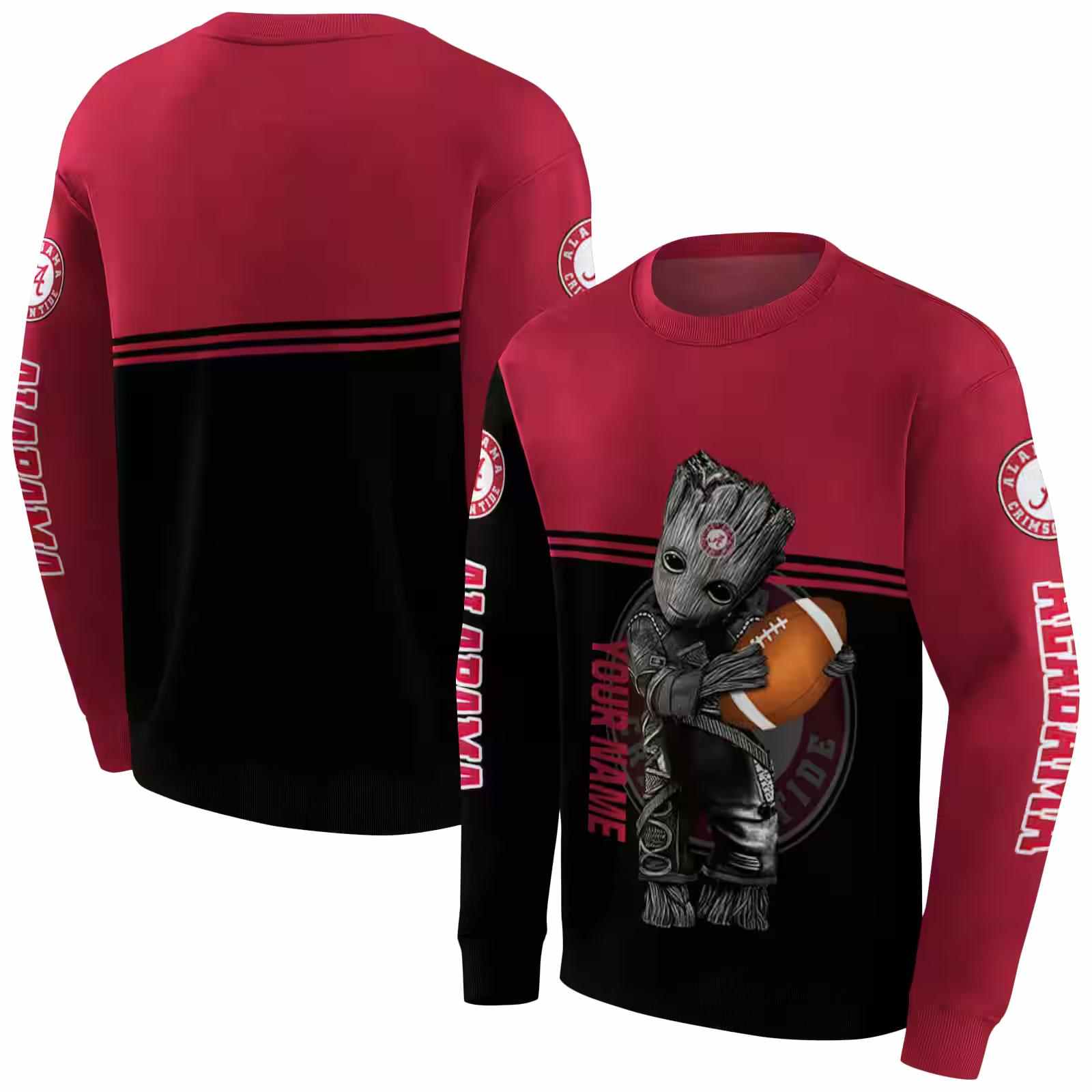 custom alabama crimson tide baby groot crimson black hoodie premium grade