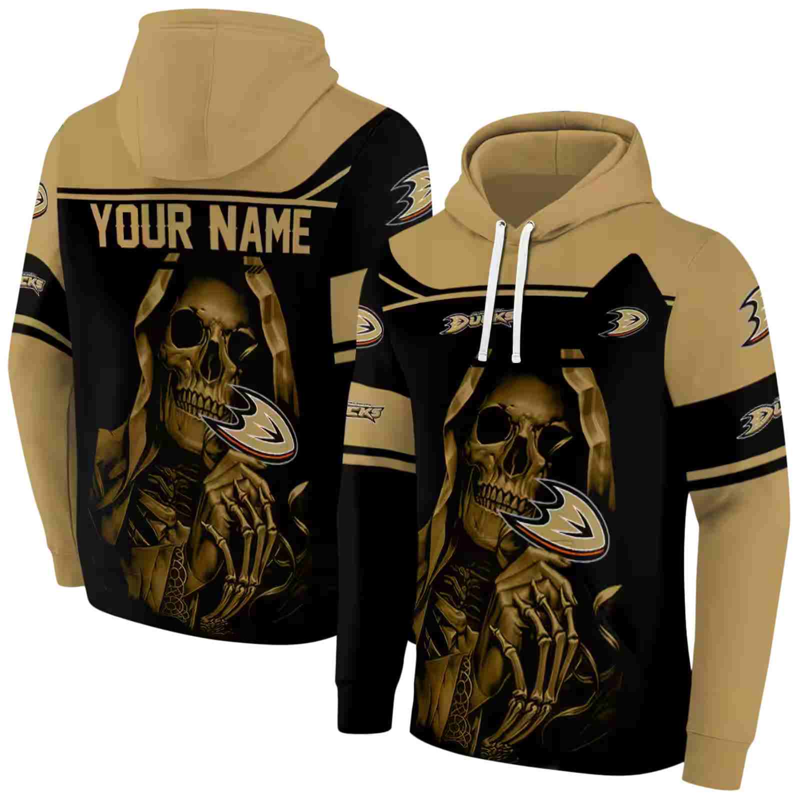 custom anaheim ducks grim reaper gold black hoodie fashion forward