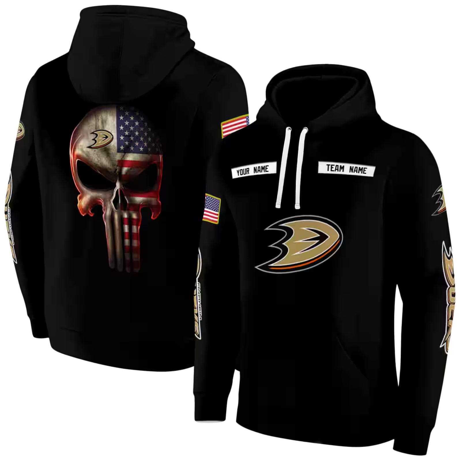 custom anaheim ducks punisher skull black hoodie fashion forward