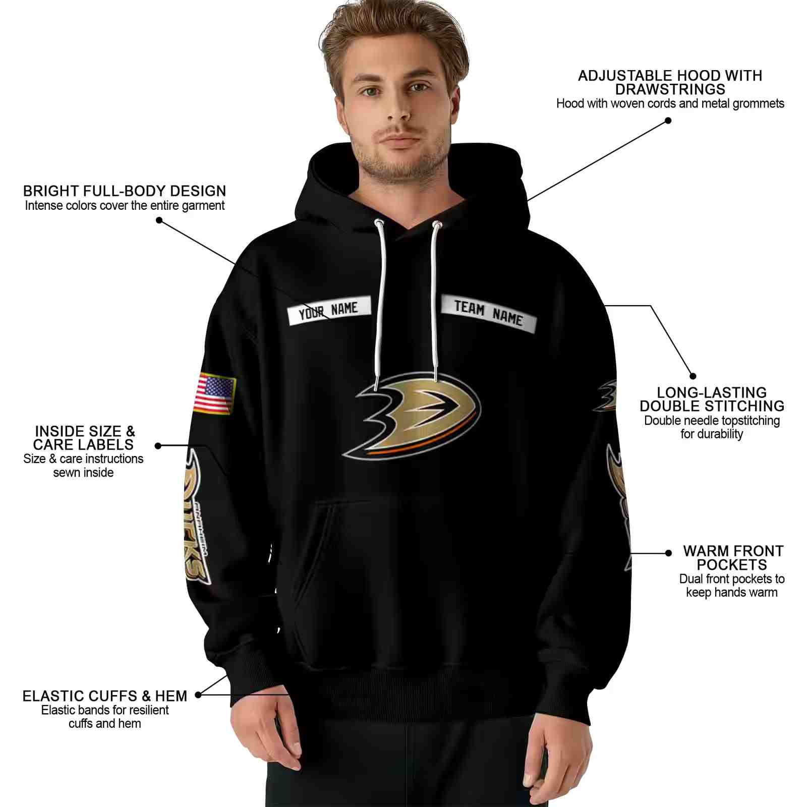 custom anaheim ducks punisher skull black hoodie latest model