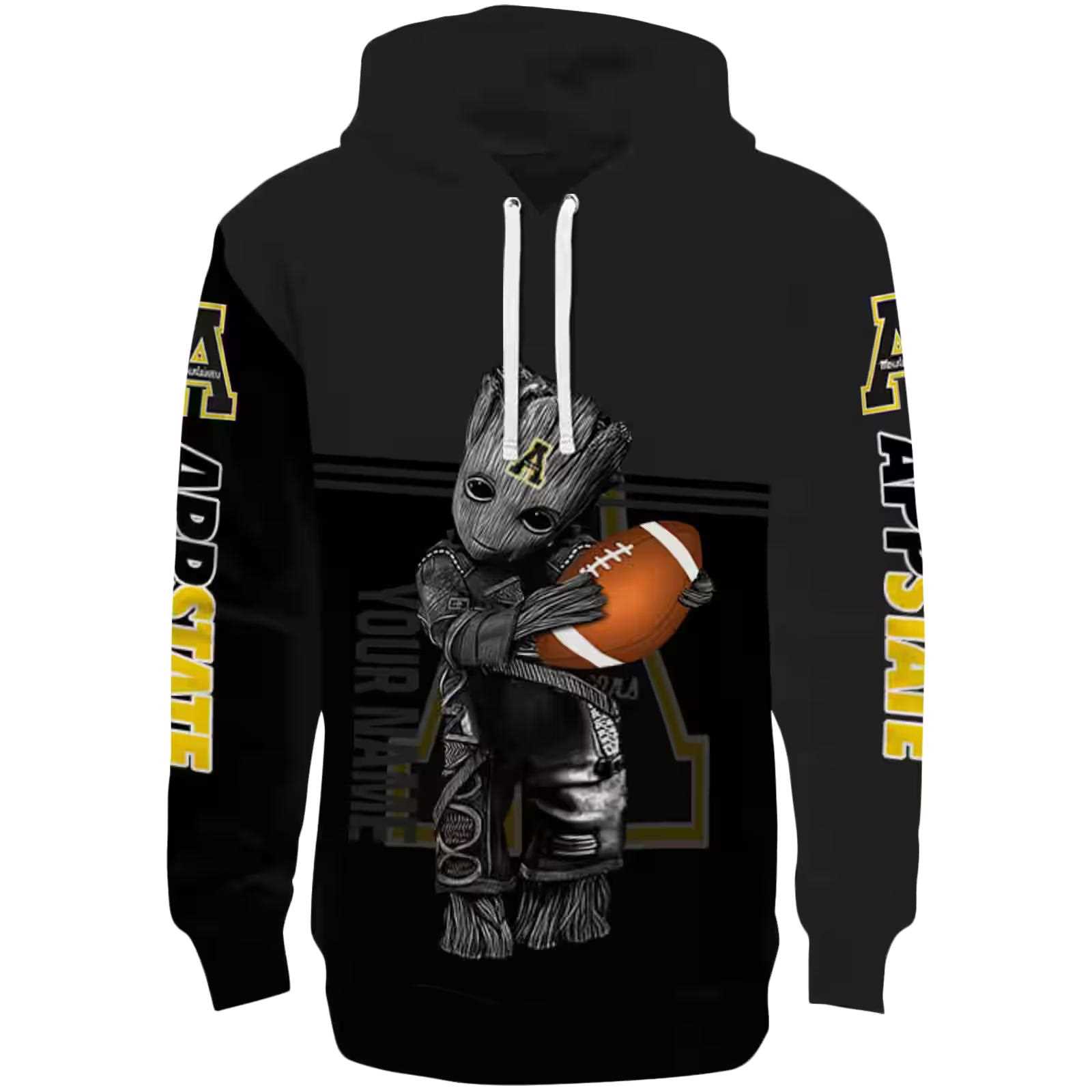 Custom Appalachian State Mountaineers Baby Groot Black Hoodie