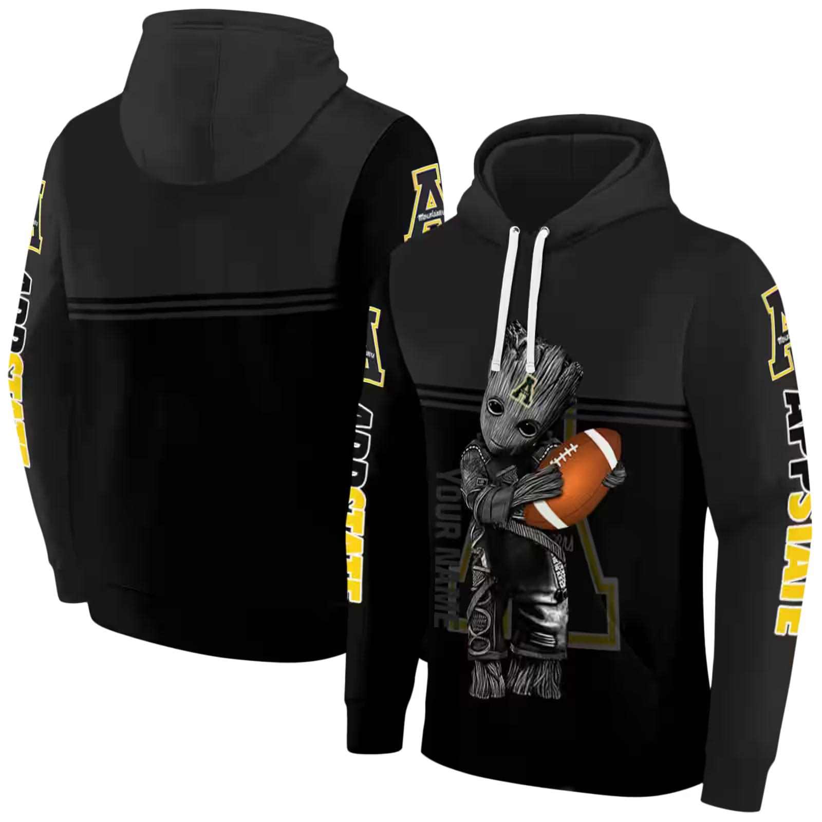 custom appalachian state mountaineers baby groot black hoodie fashion forward
