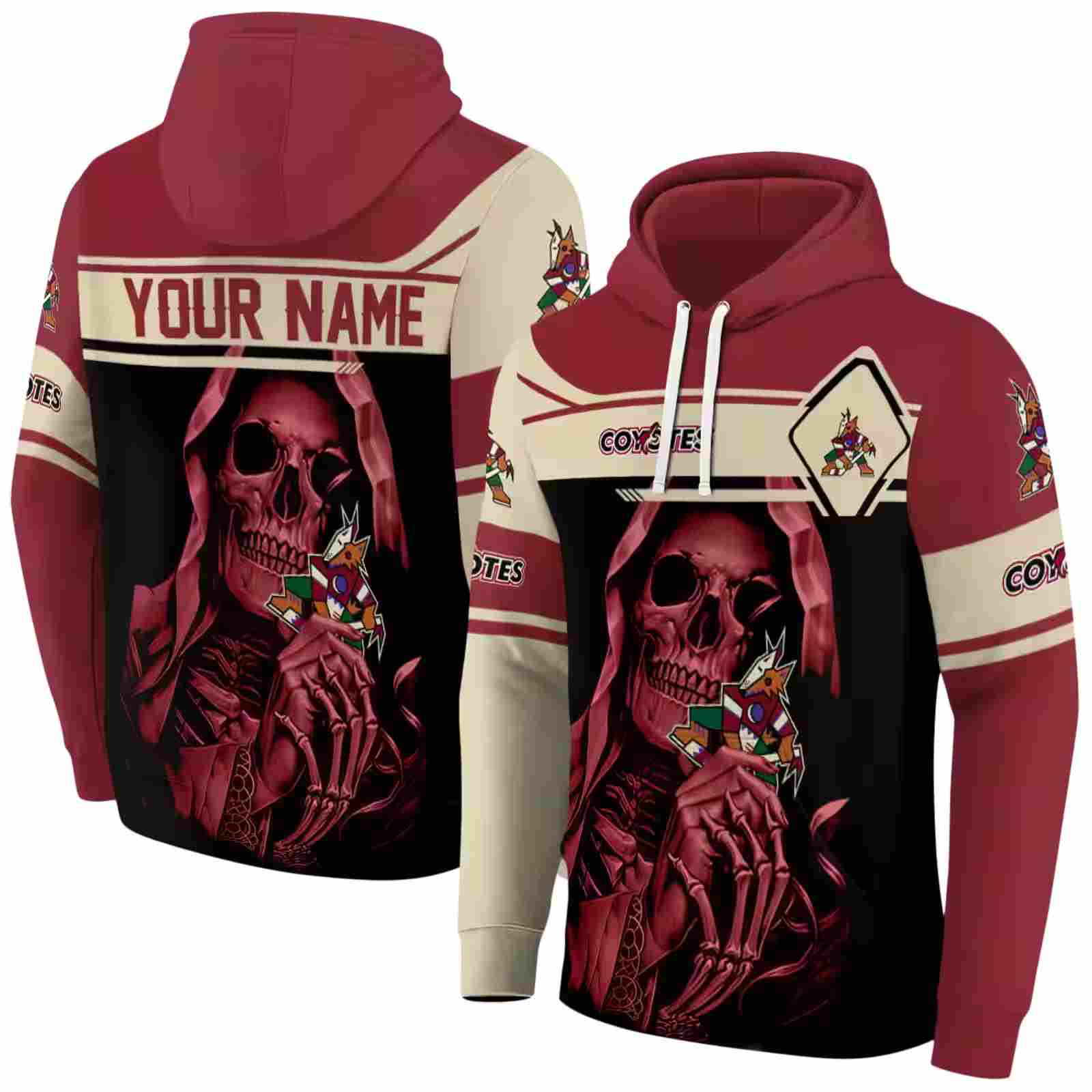 custom arizona coyotes grim reaper red black hoodie fashion forward