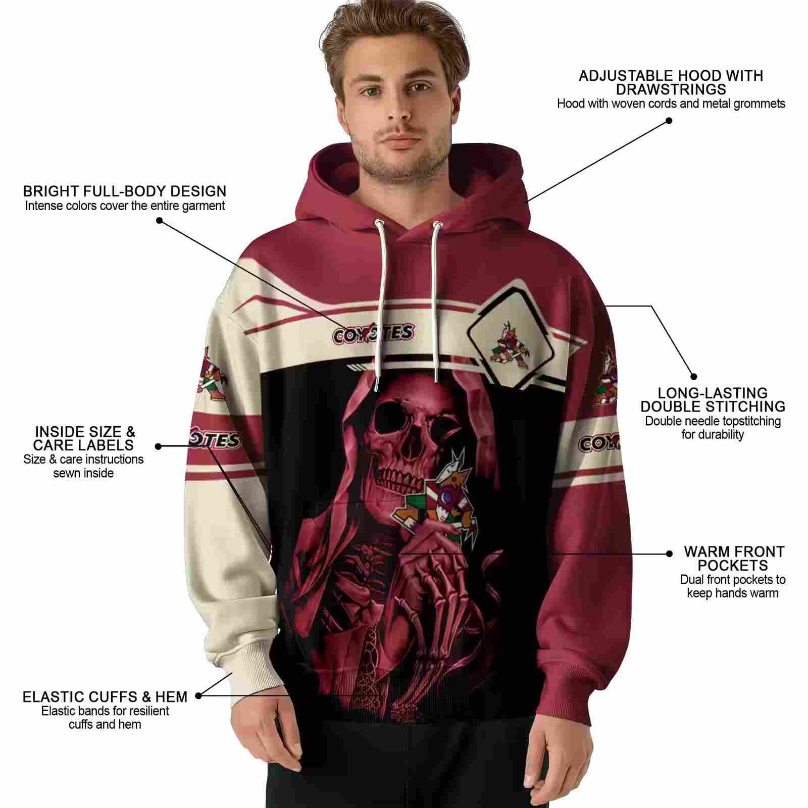 custom arizona coyotes grim reaper red black hoodie latest model