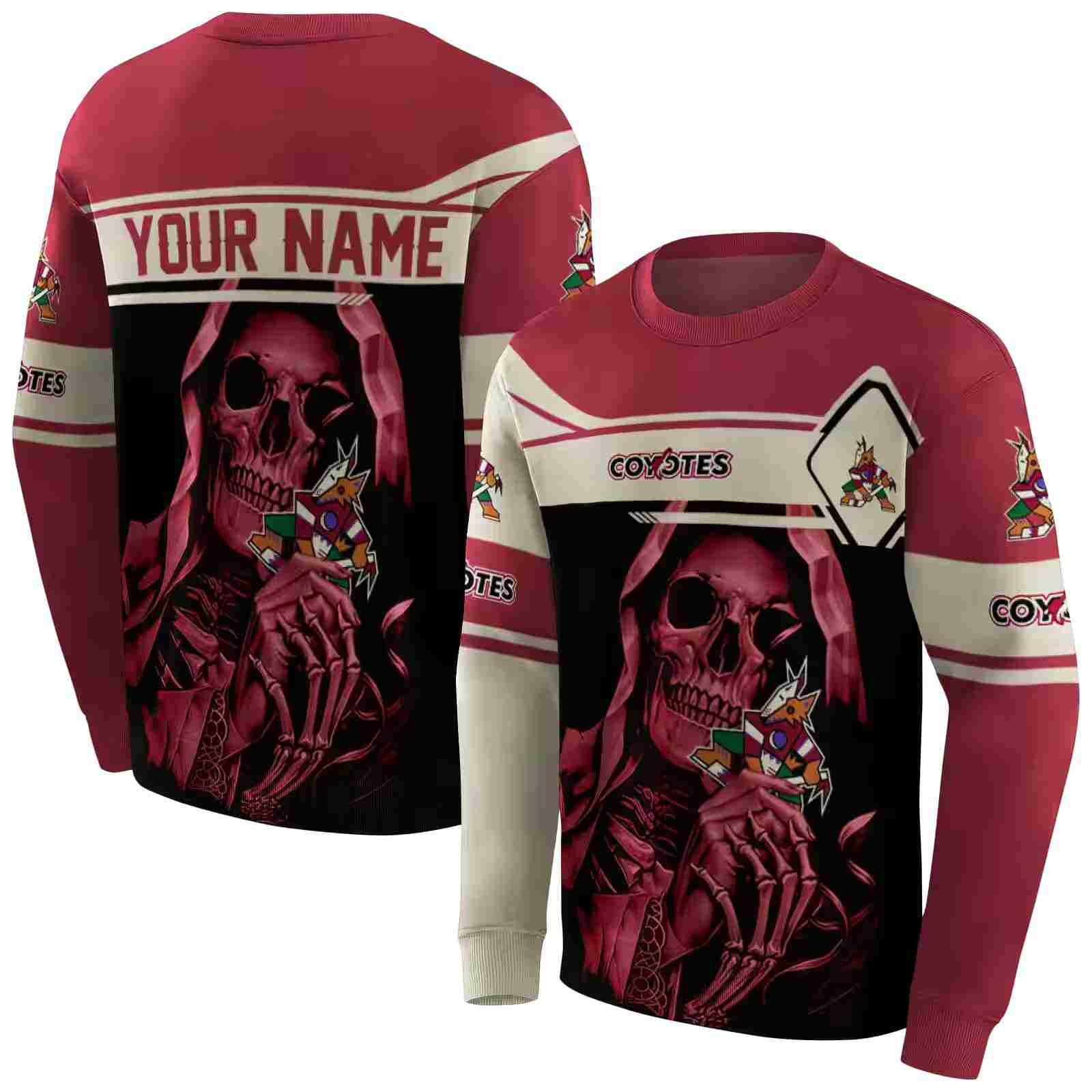 custom arizona coyotes grim reaper red black hoodie premium grade