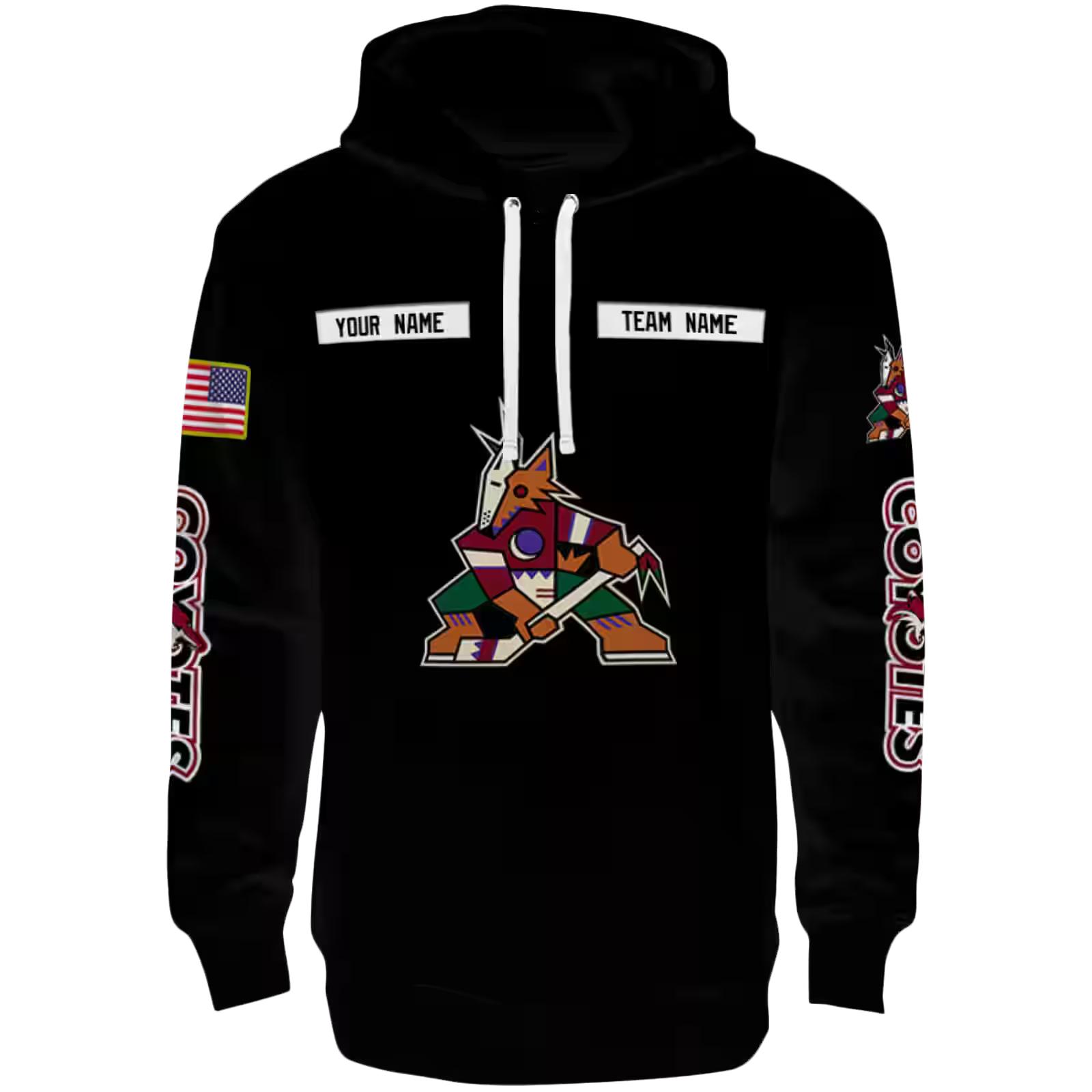 Custom Arizona Coyotes Punisher Skull Black Hoodie