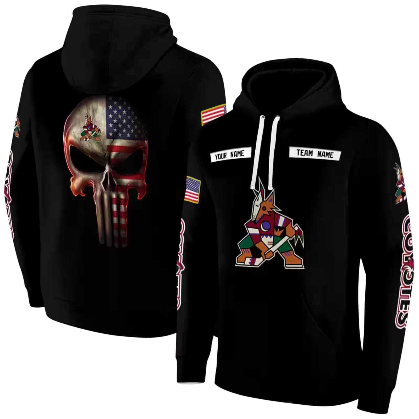 custom arizona coyotes punisher skull black hoodie fashion forward