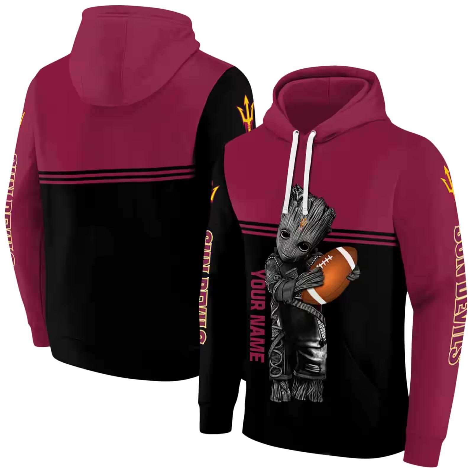 custom arizona state sun devils baby groot maroon black hoodie fashion forward