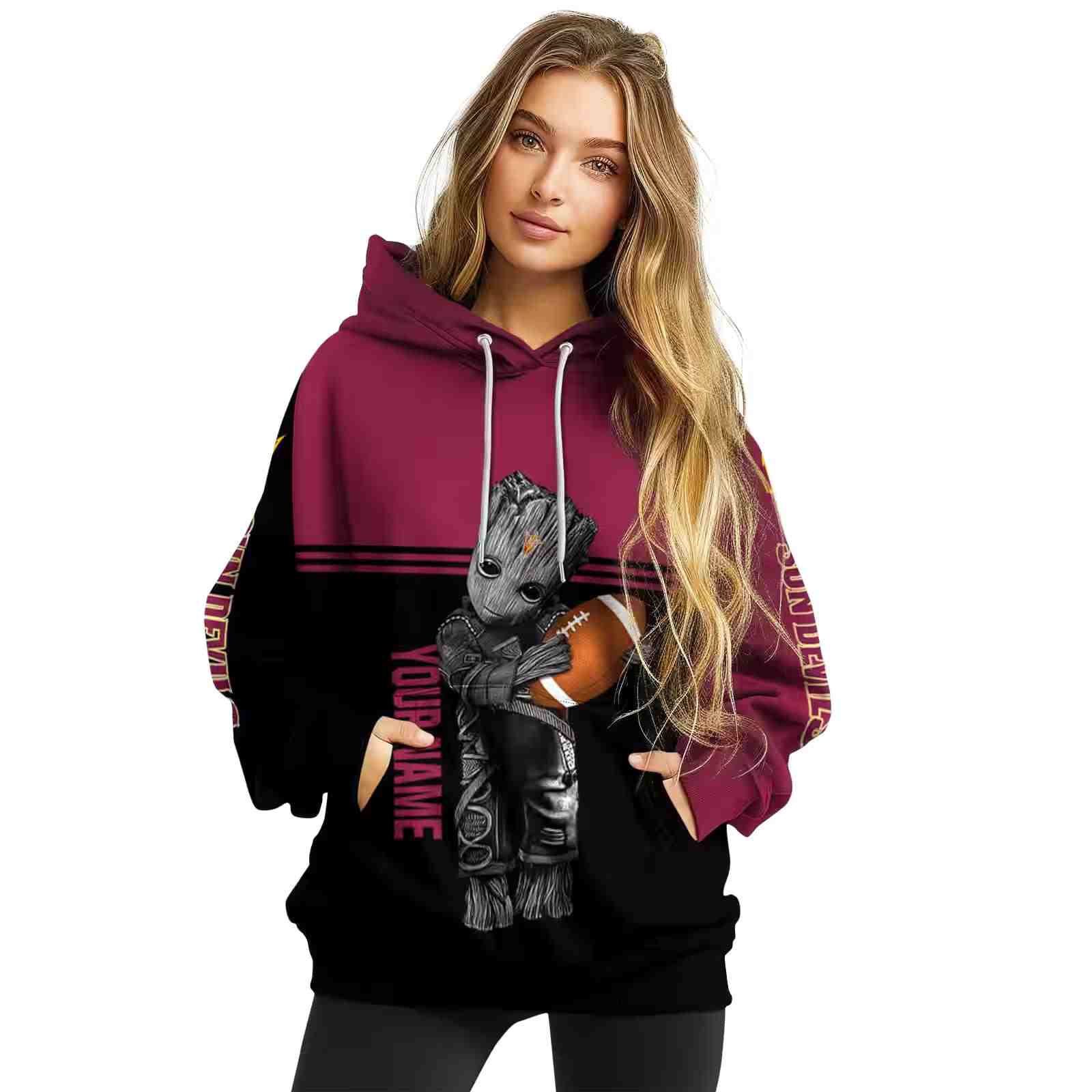 custom arizona state sun devils baby groot maroon black hoodie high quality