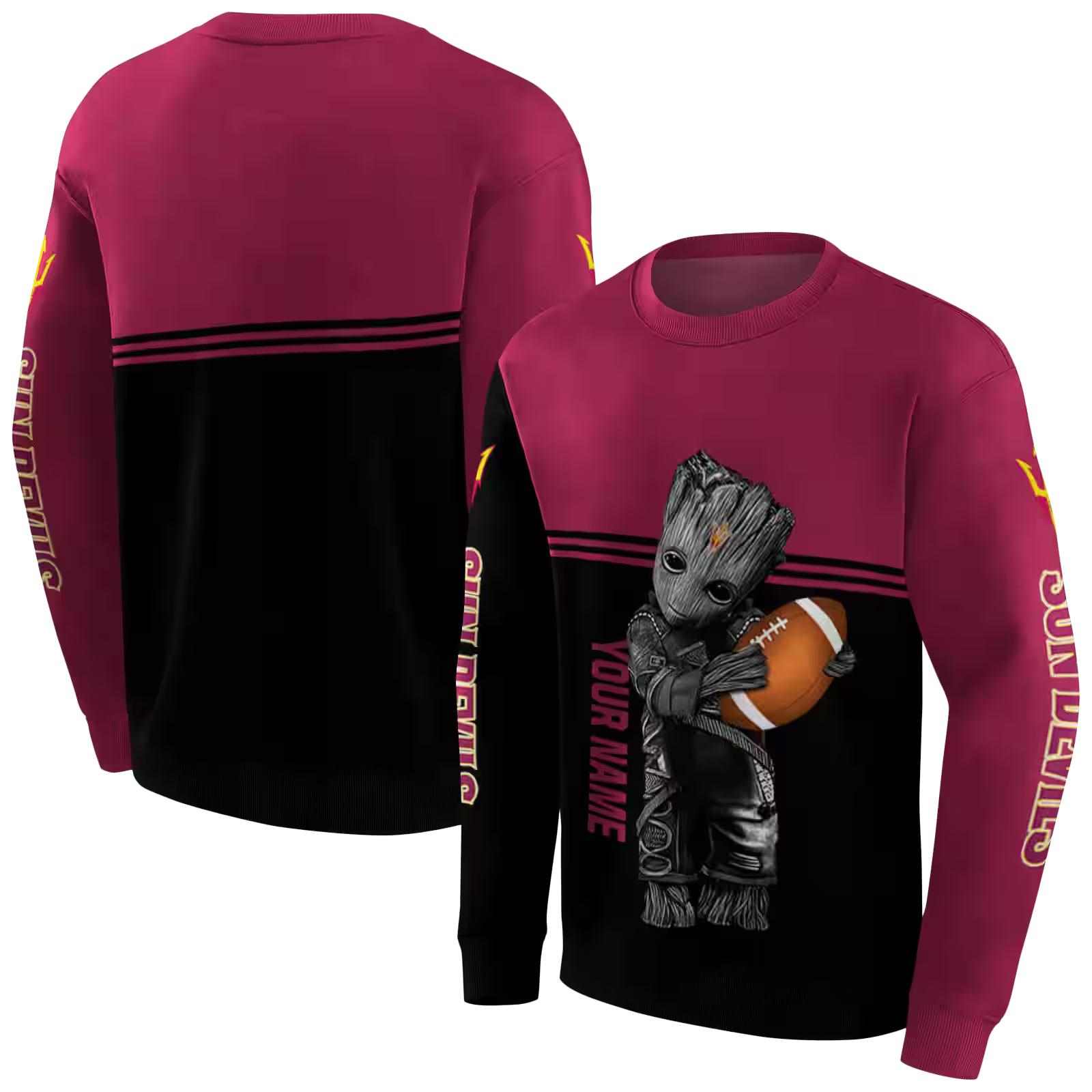 custom arizona state sun devils baby groot maroon black hoodie premium grade