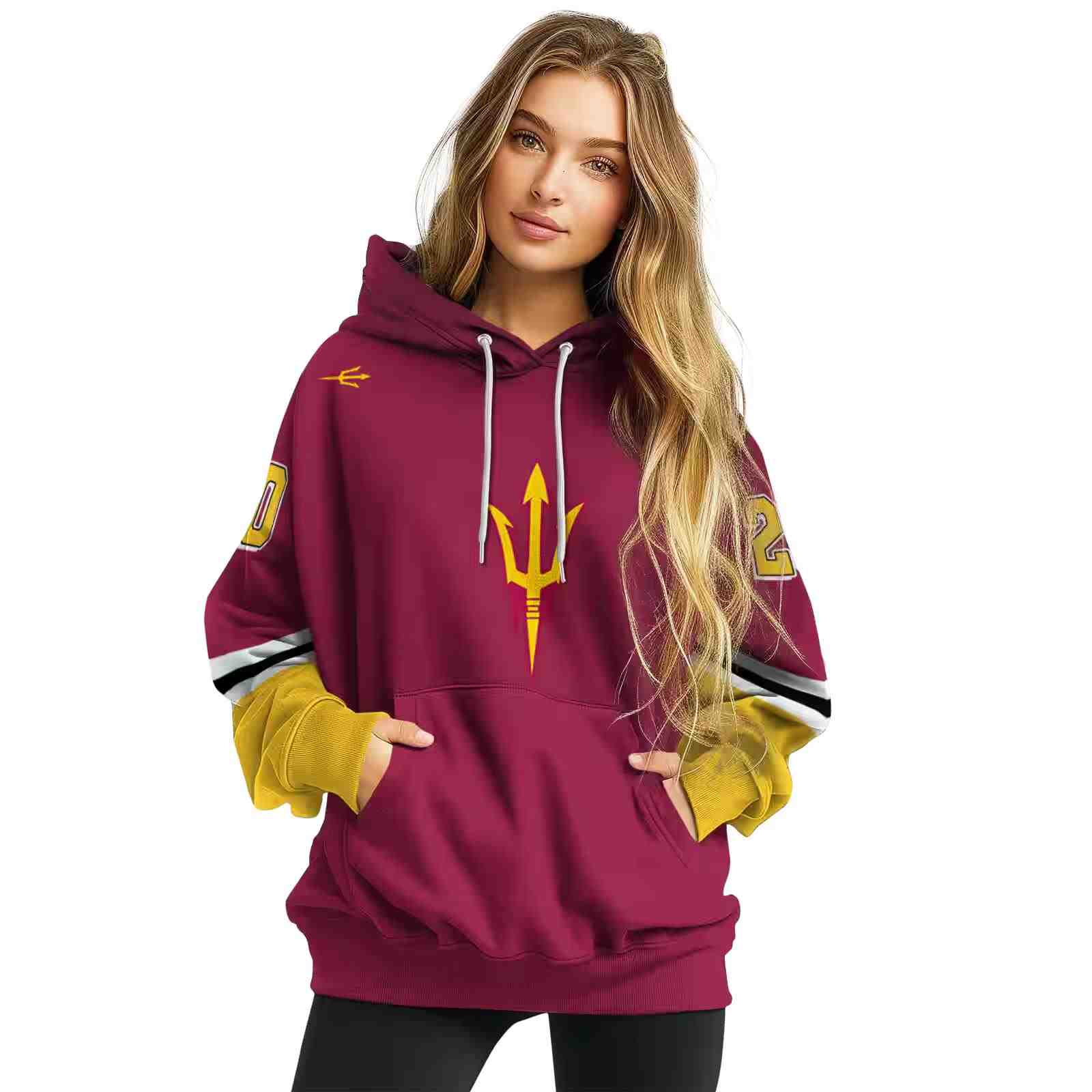 custom arizona state sun devils striped sleeves maroon hoodie high quality