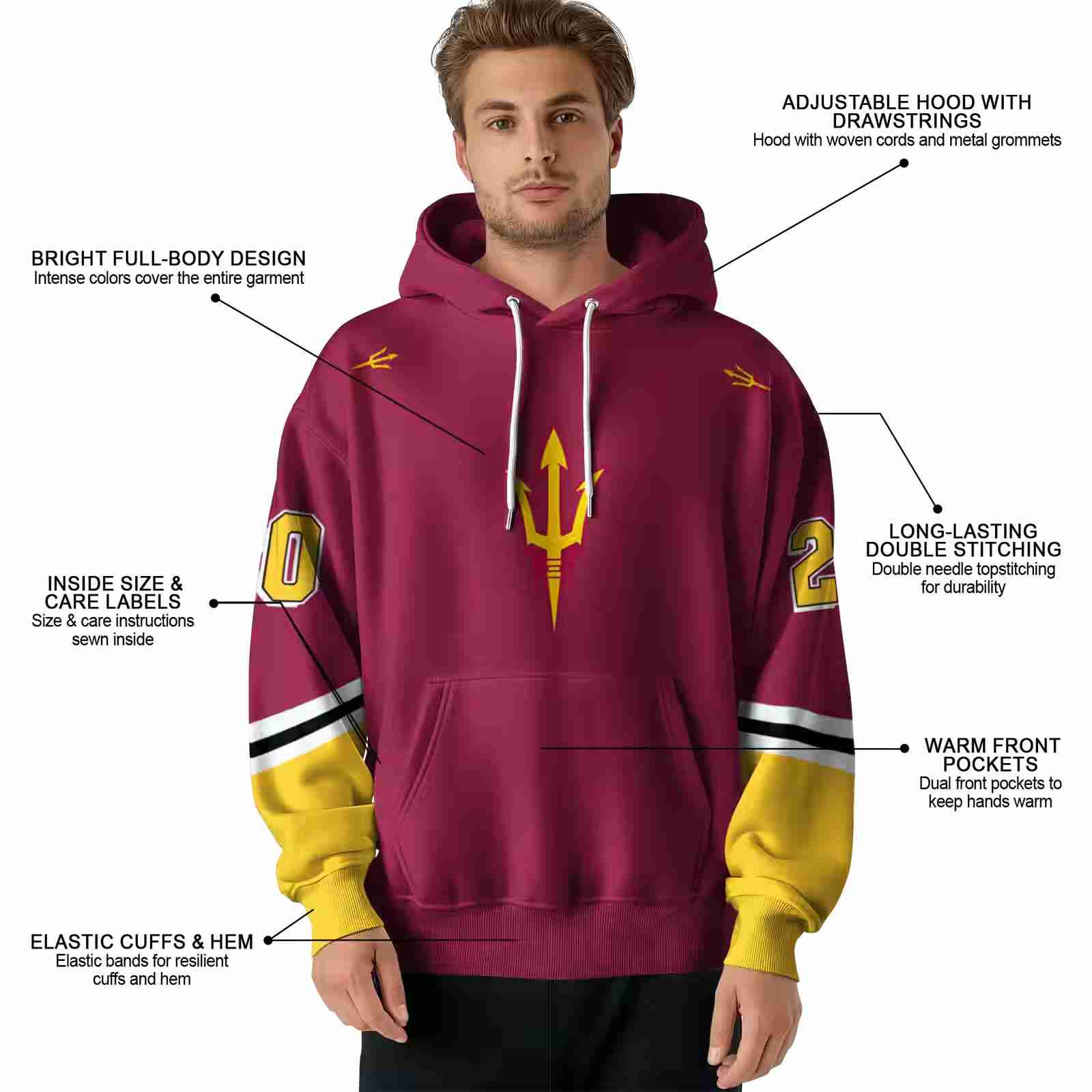 custom arizona state sun devils striped sleeves maroon hoodie latest model