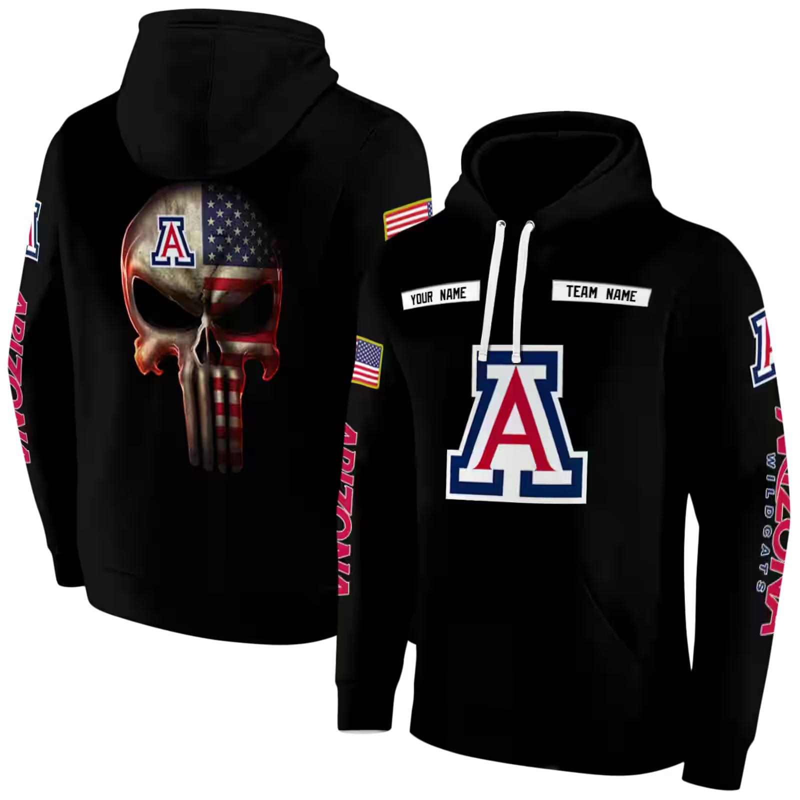 custom arizona wildcats punisher skull black hoodie fashion forward