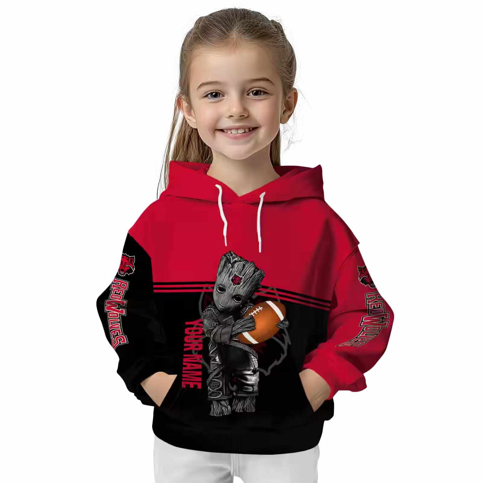 custom arkansas state red wolves baby groot scarlet black hoodie top rated