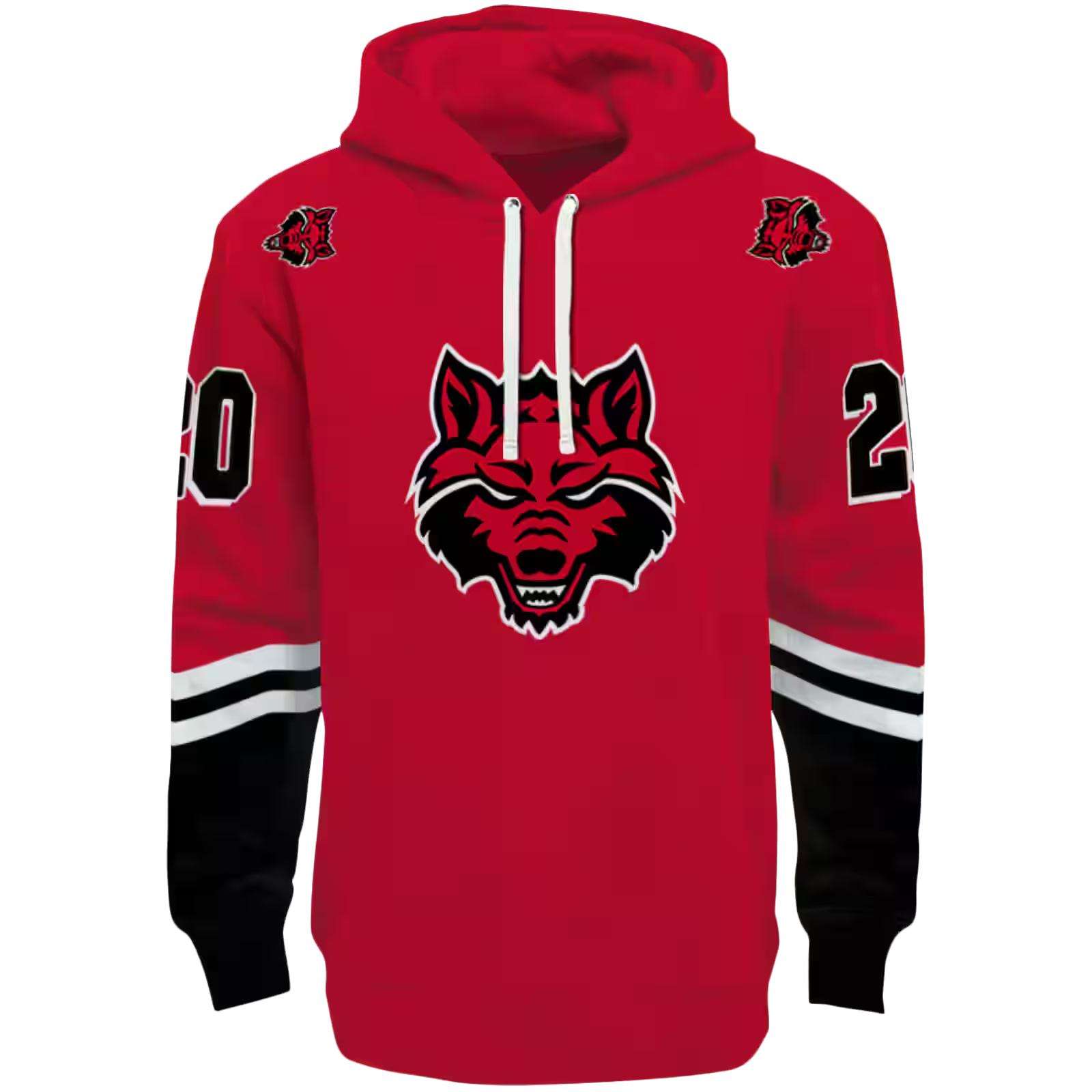 Custom Arkansas State Red Wolves Striped Sleeves Scarlet Hoodie