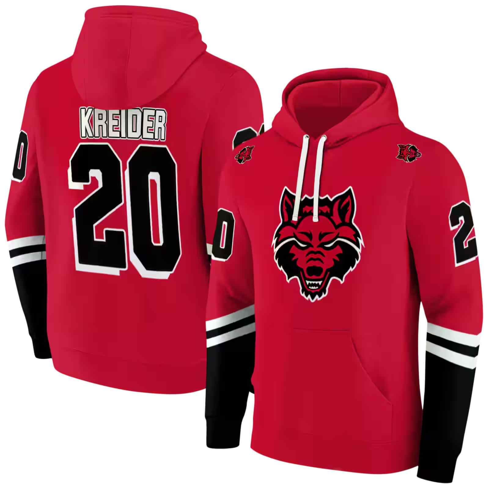 custom arkansas state red wolves striped sleeves scarlet hoodie fashion forward