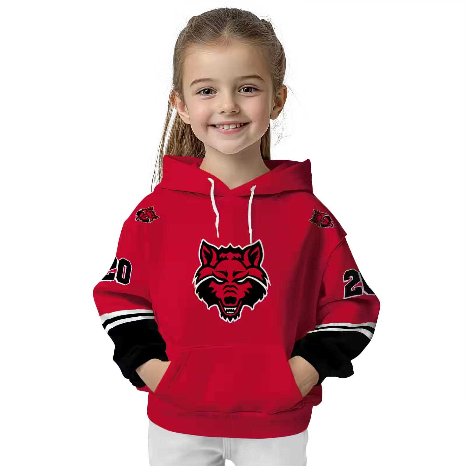 custom arkansas state red wolves striped sleeves scarlet hoodie top rated