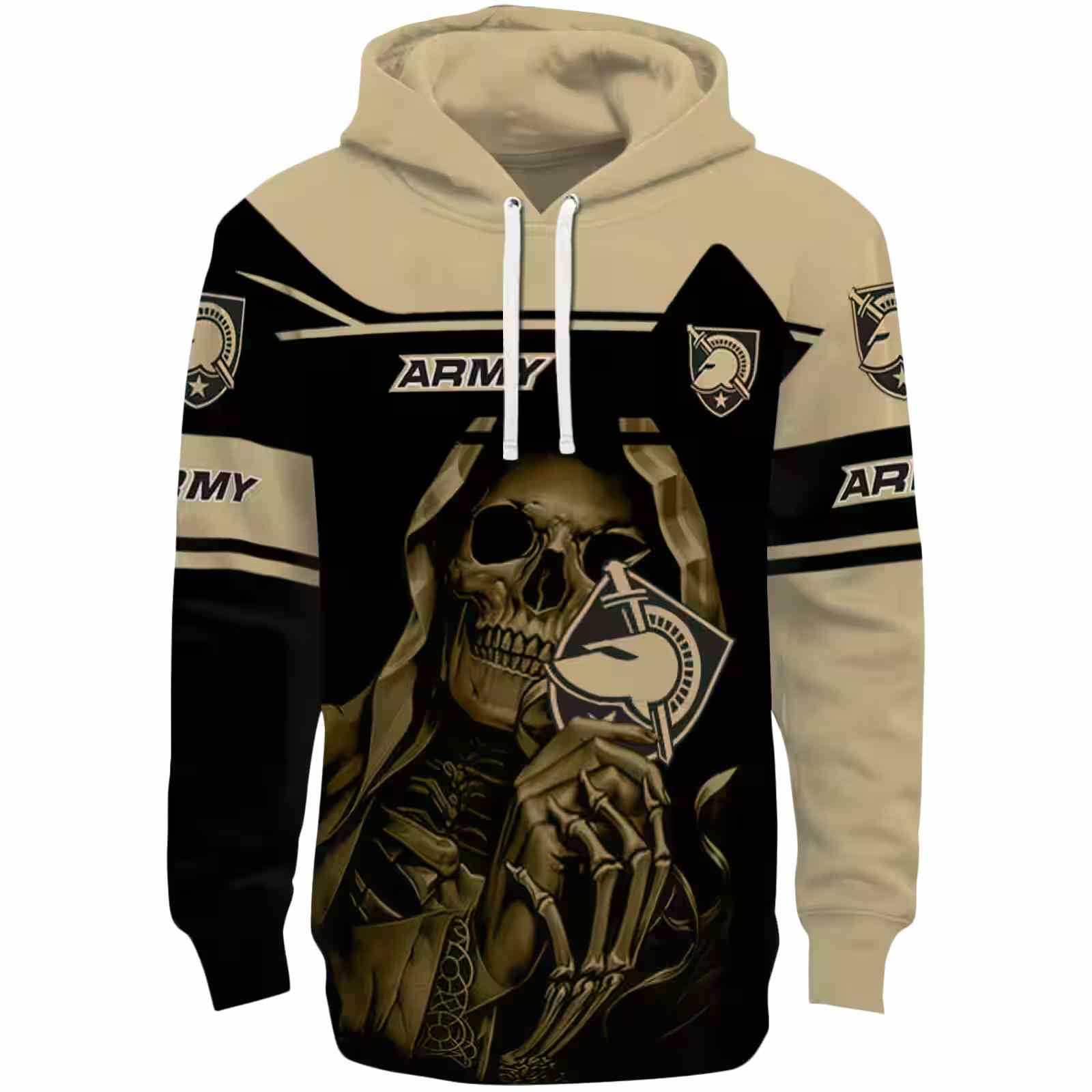 Custom Army Black Knights Grim Reaper Gold Black Hoodie