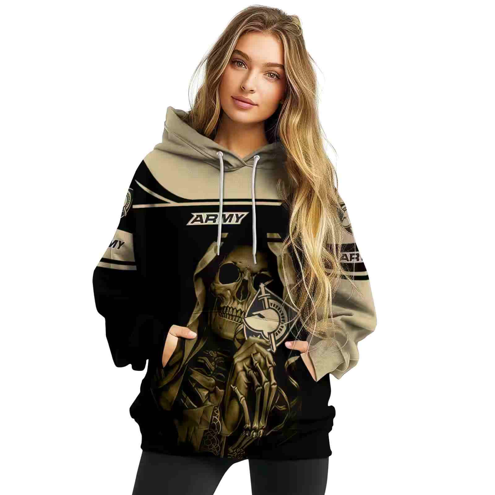 custom army black knights grim reaper gold black hoodie high quality