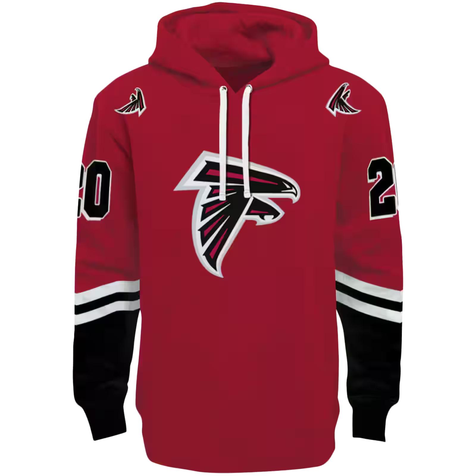 Custom Atlanta Falcons Striped Sleeves Red Hoodie