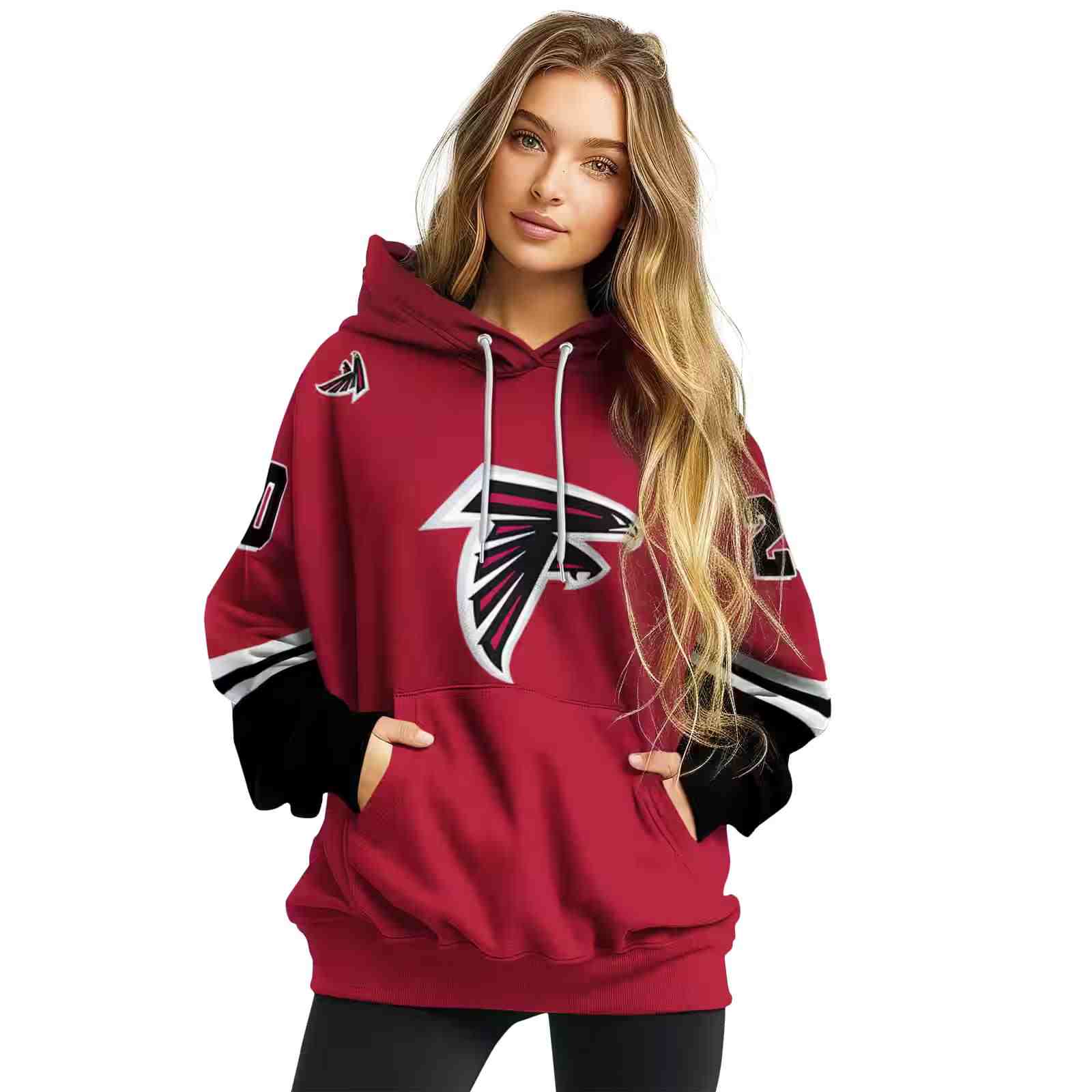 custom atlanta falcons striped sleeves red hoodie high quality