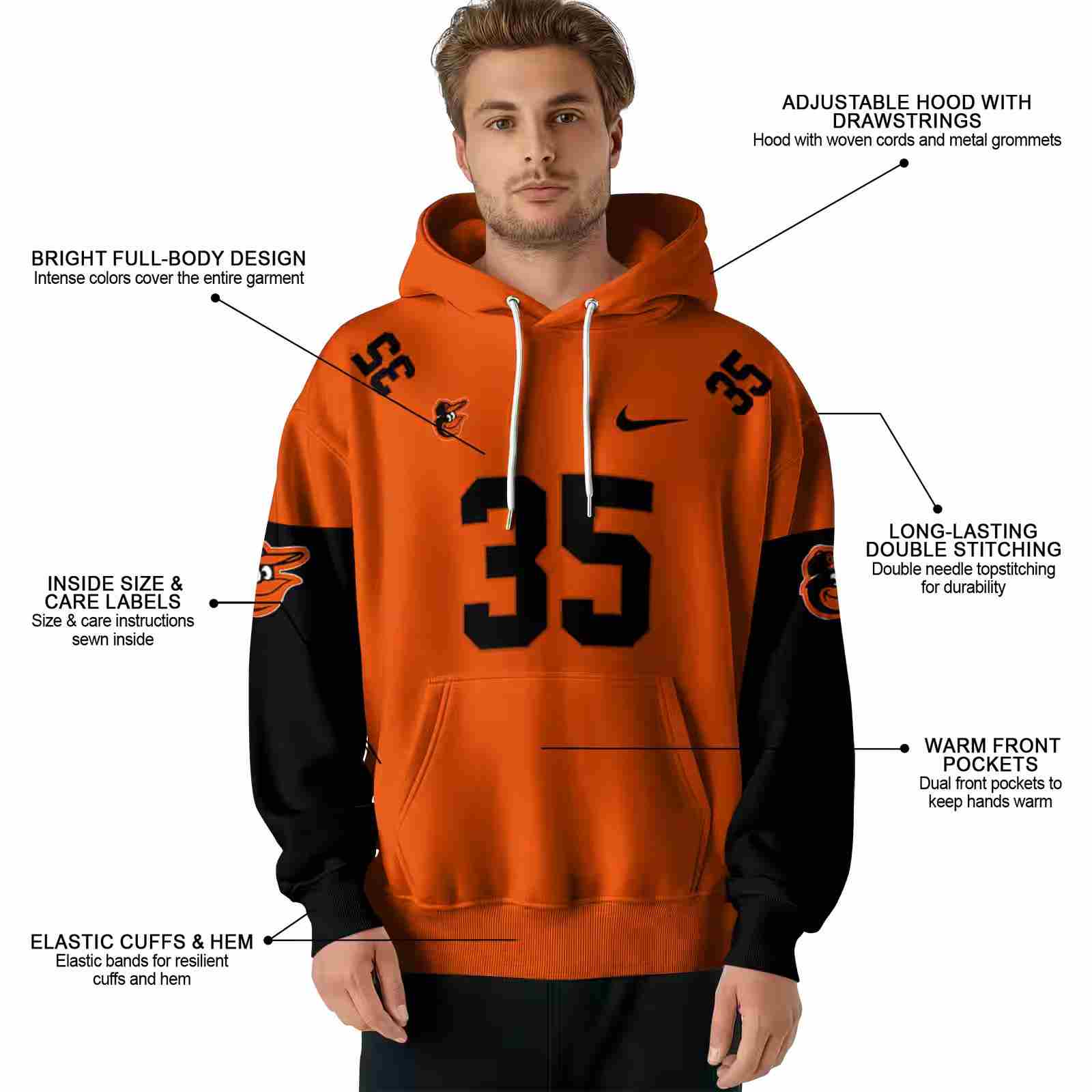 custom baltimore orioles minimal design orange hoodie latest model