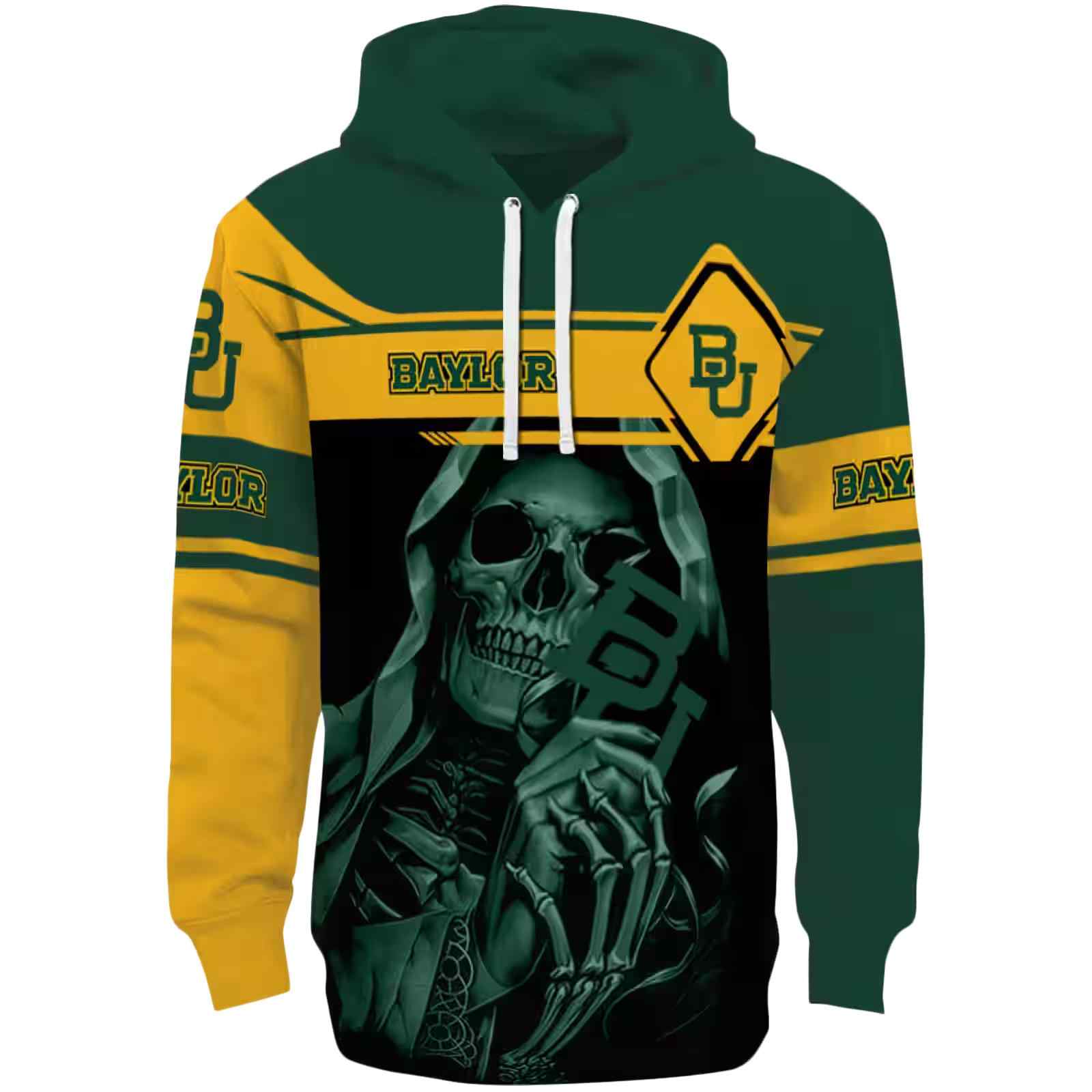 Custom Baylor Bears Grim Reaper Green Black Hoodie
