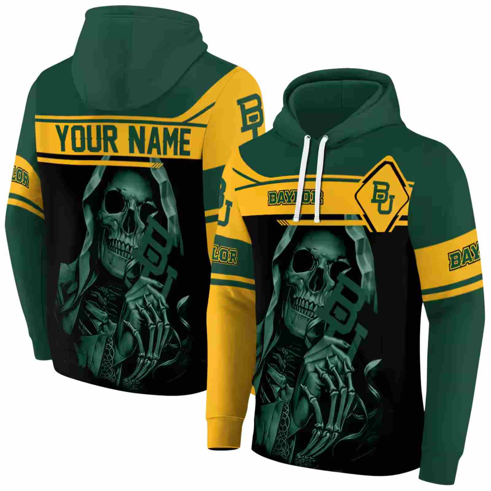 custom baylor bears grim reaper green black hoodie fashion forward