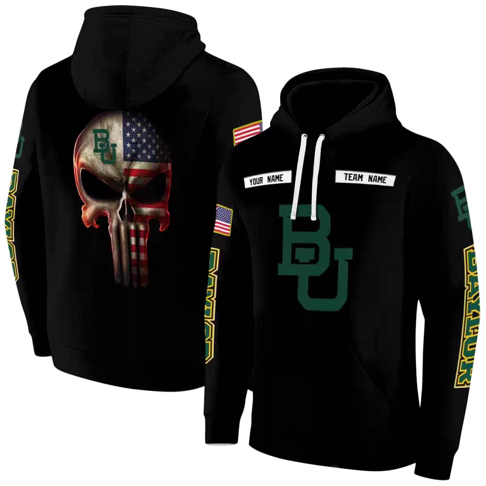custom baylor bears punisher skull black hoodie fashion forward