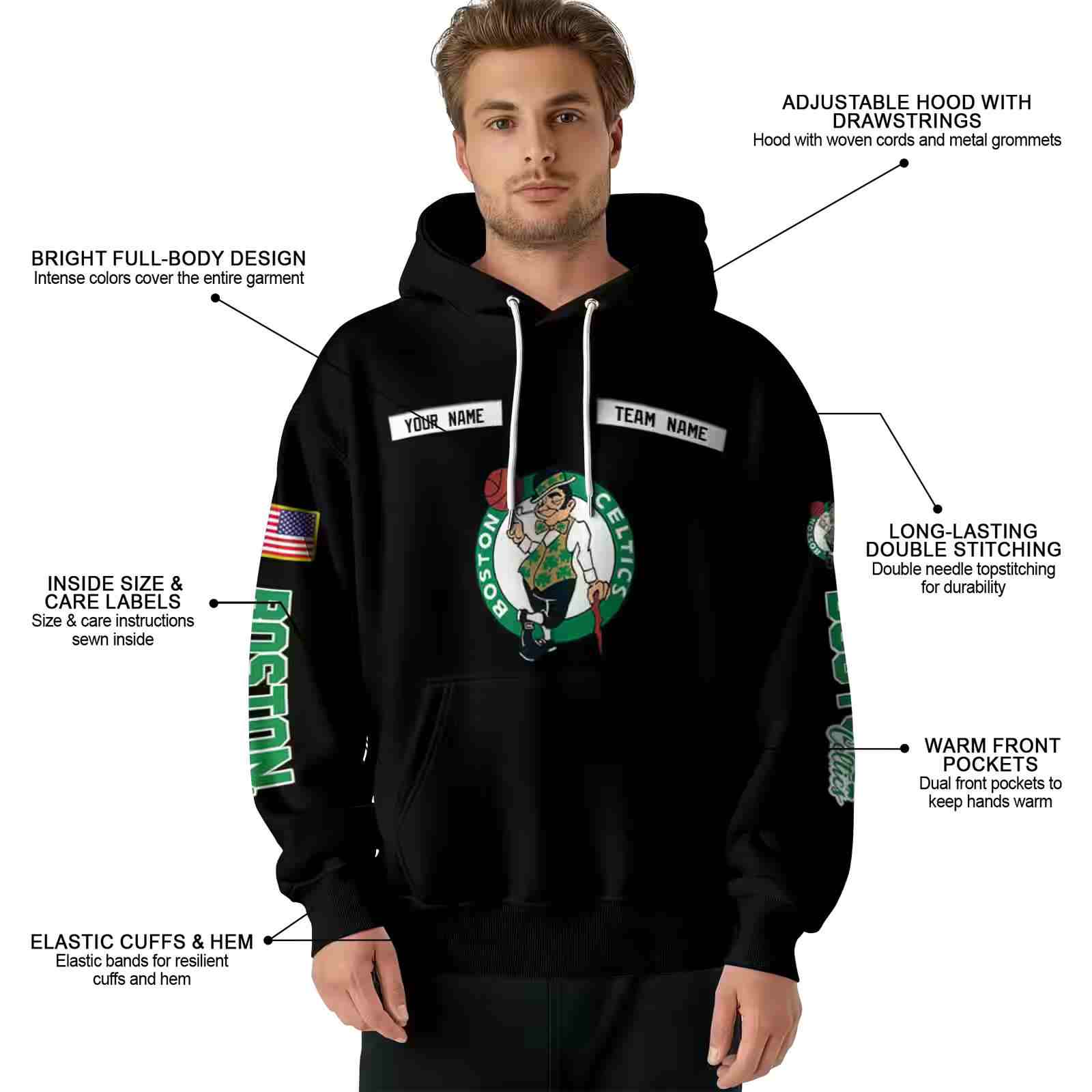 custom boston celtics punisher skull black hoodie latest model