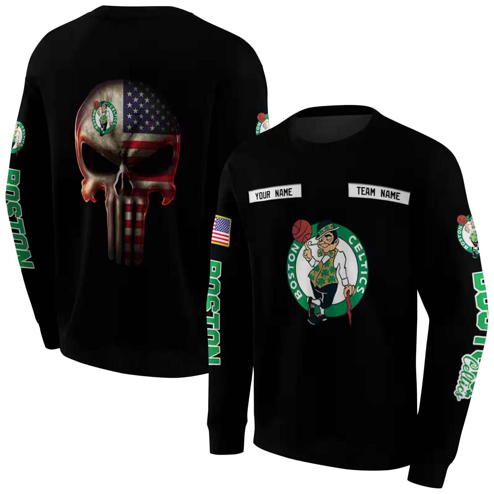 custom boston celtics punisher skull black hoodie premium grade