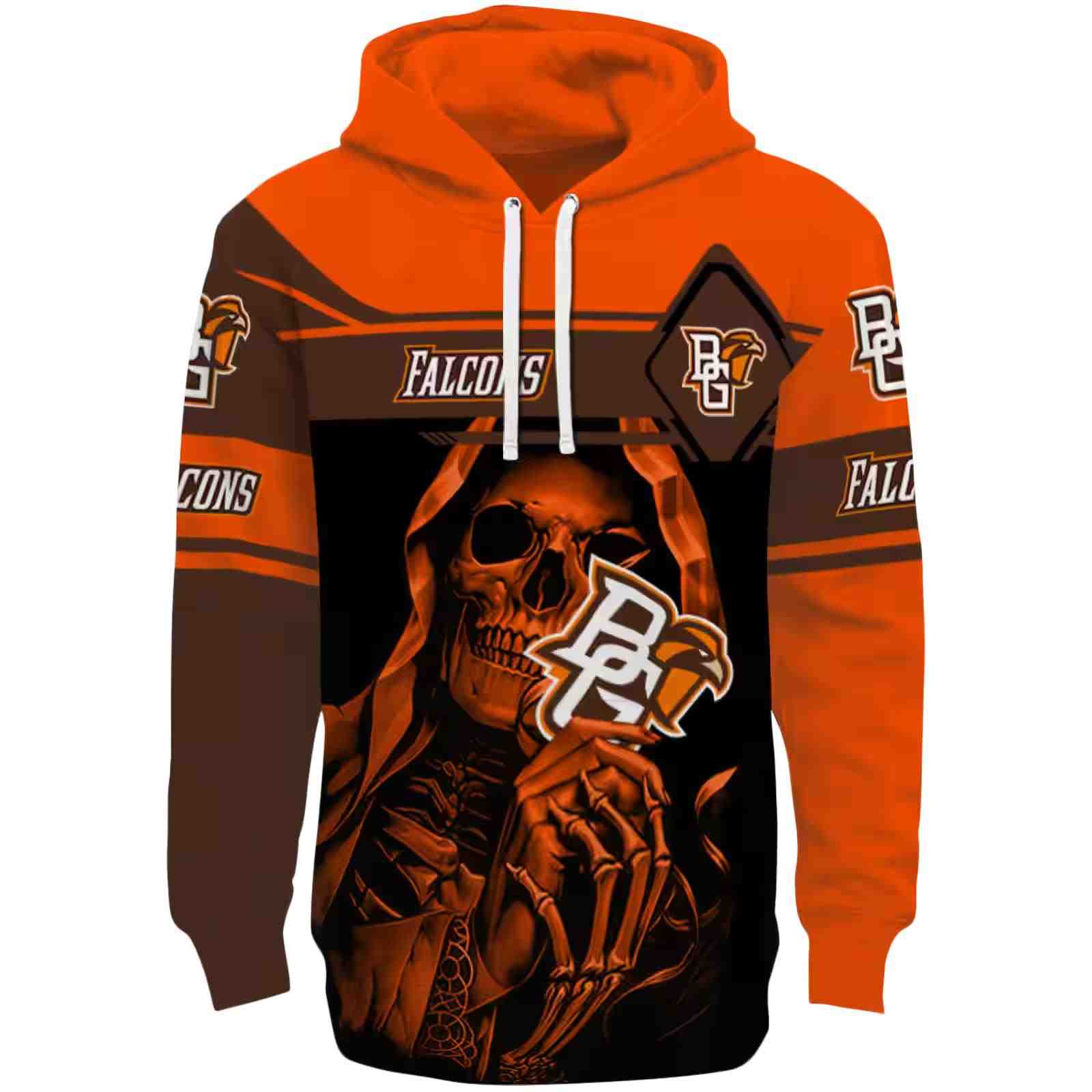 Custom Bowling Green Falcons Grim Reaper Orange Black Hoodie