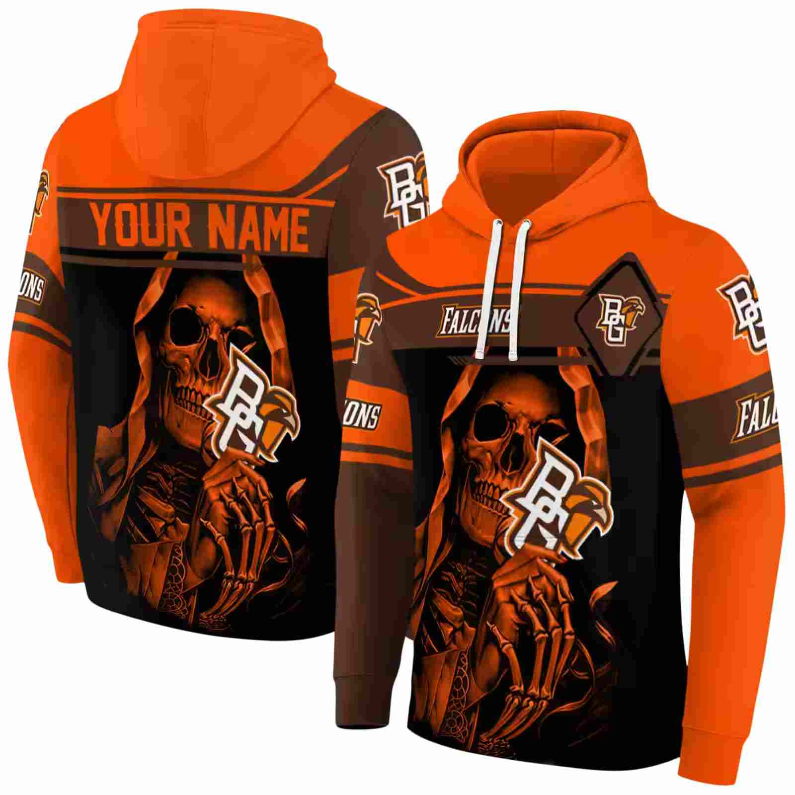 custom bowling green falcons grim reaper orange black hoodie fashion forward