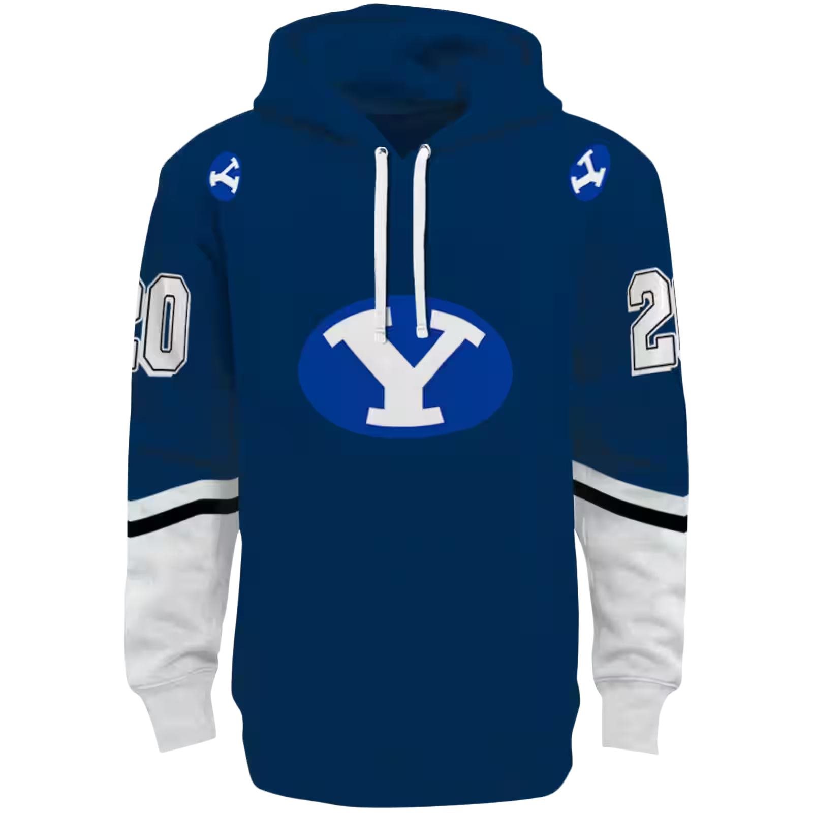 Custom BYU Cougars Striped Sleeves Blue Hoodie