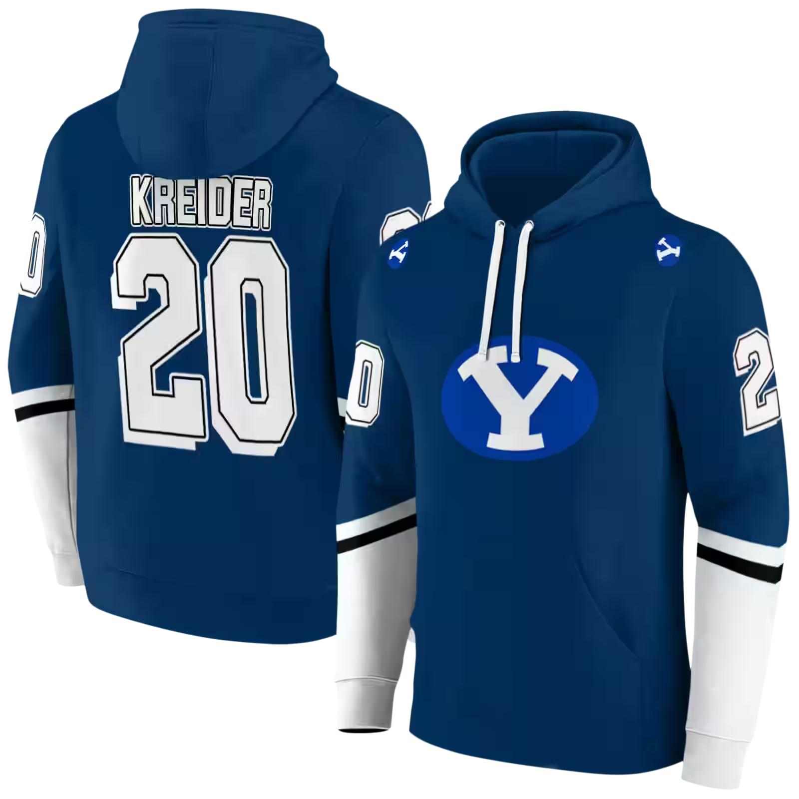 custom byu cougars striped sleeves blue hoodie fashion forward