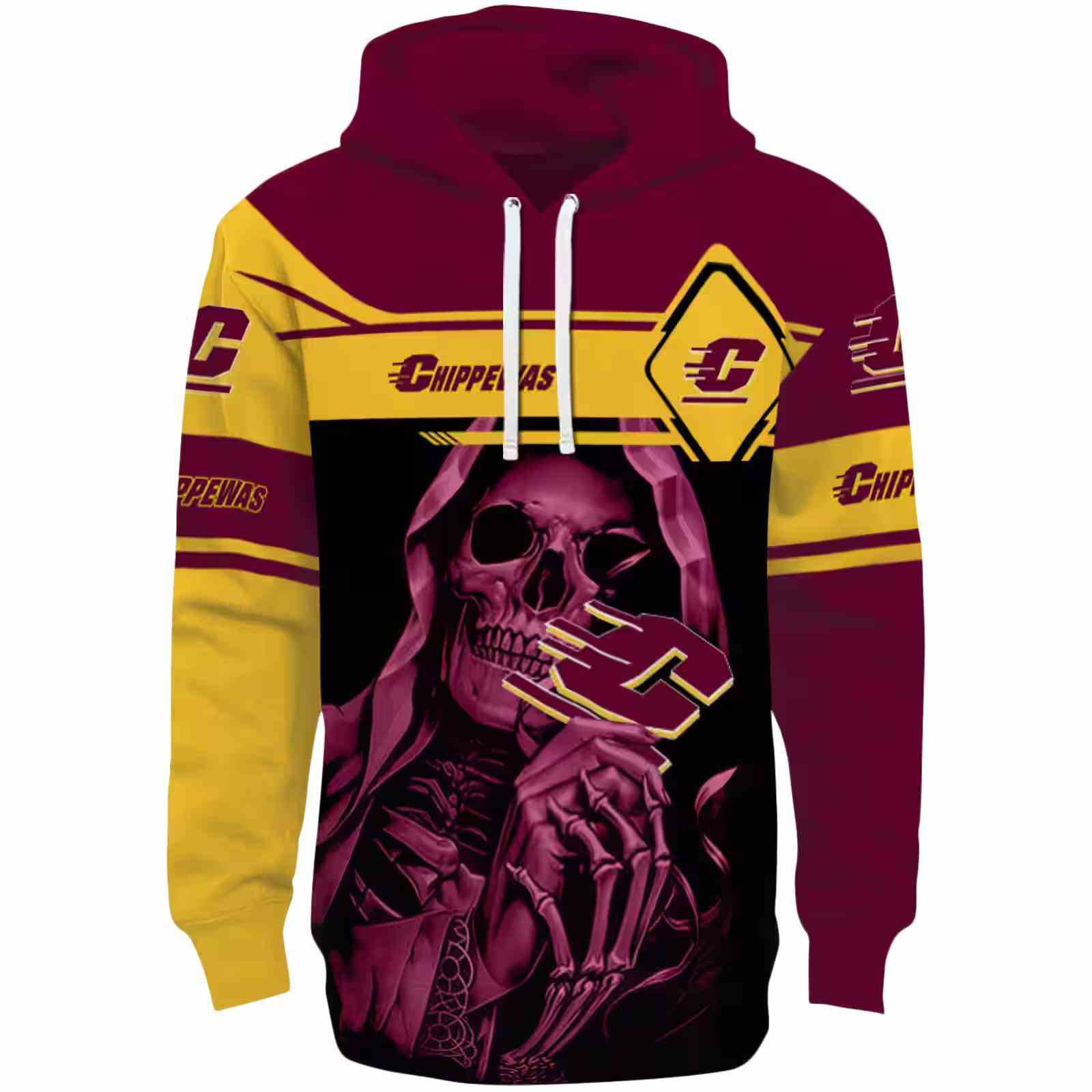 Custom Central Michigan Chippewas Grim Reaper Maroon Black Hoodie