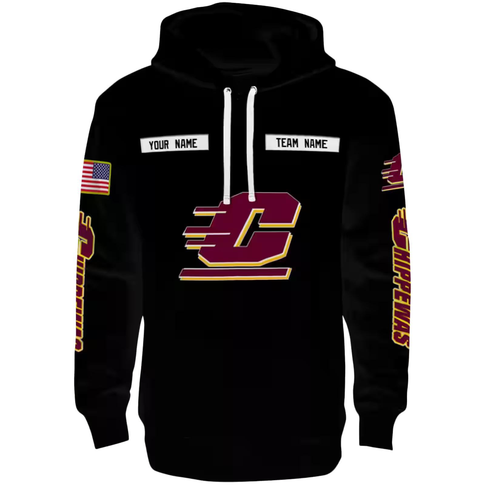 Custom Central Michigan Chippewas Punisher Skull Black Hoodie